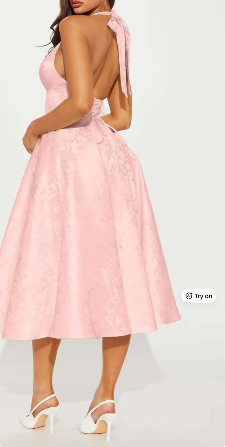 Ellington Jacquard Halter Midi Dress - Pink