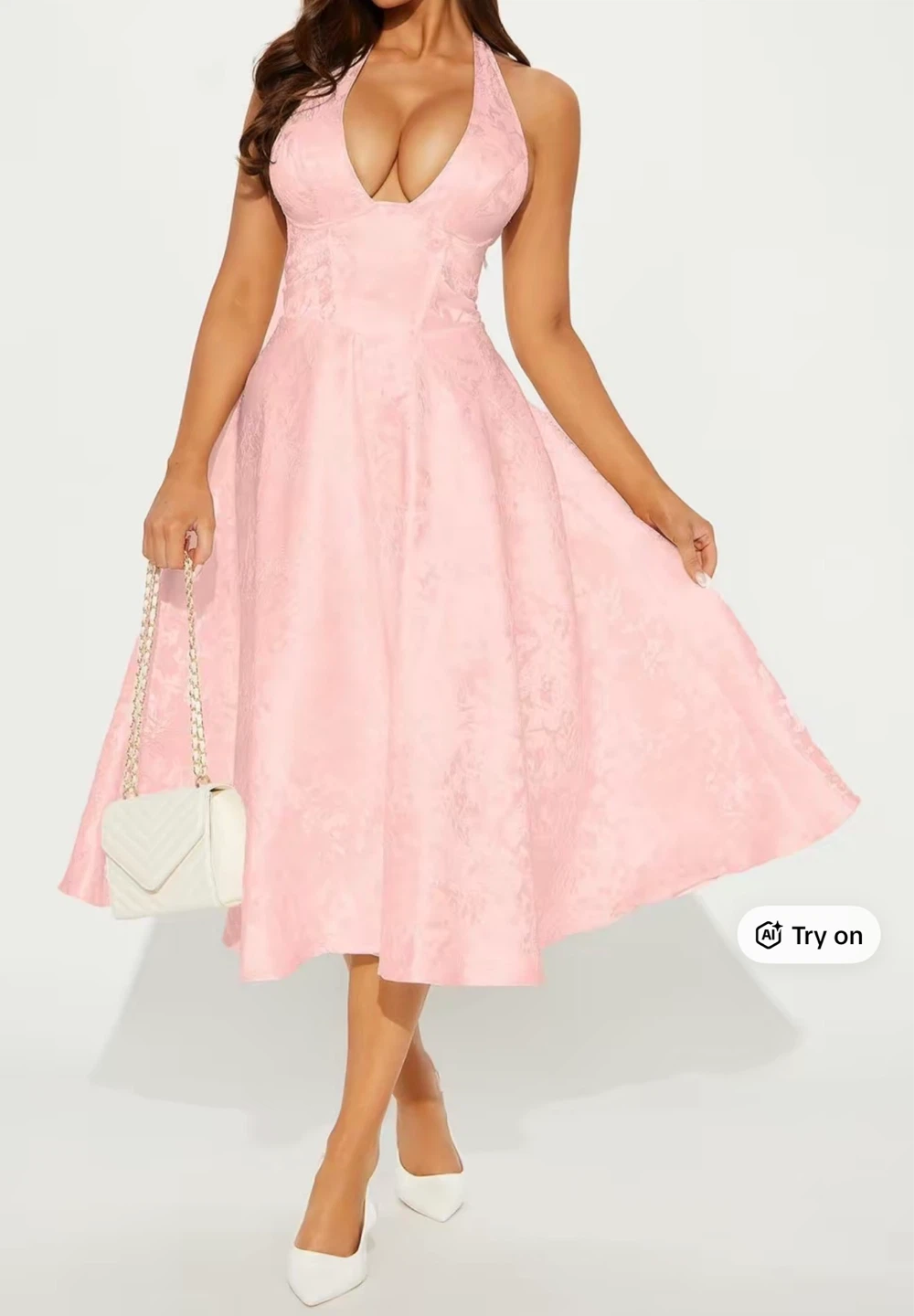 Ellington Jacquard Halter Midi Dress - Pink - photo 2