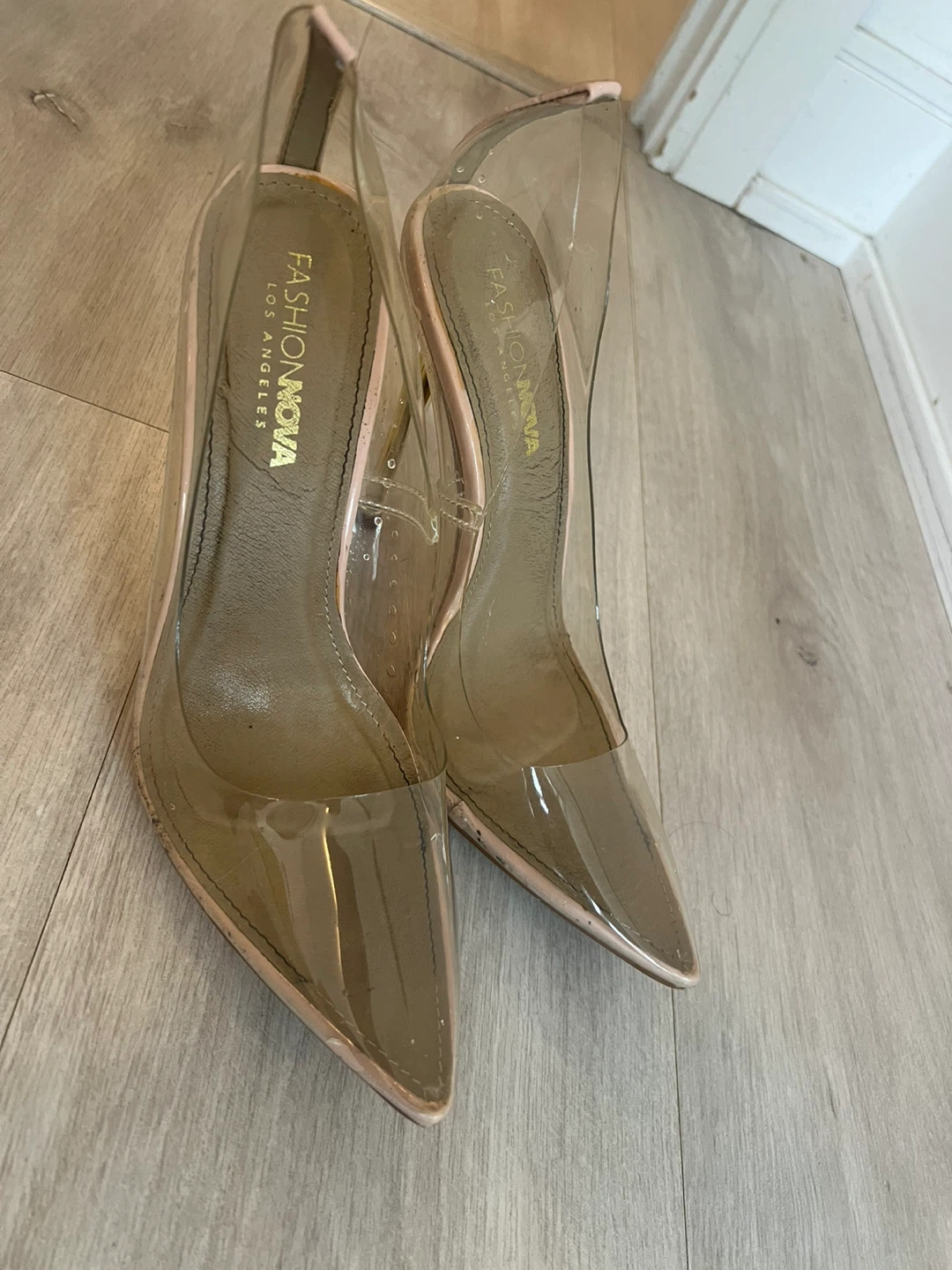 Fashion Nova Clear Heels with Gold Stiletto Heels