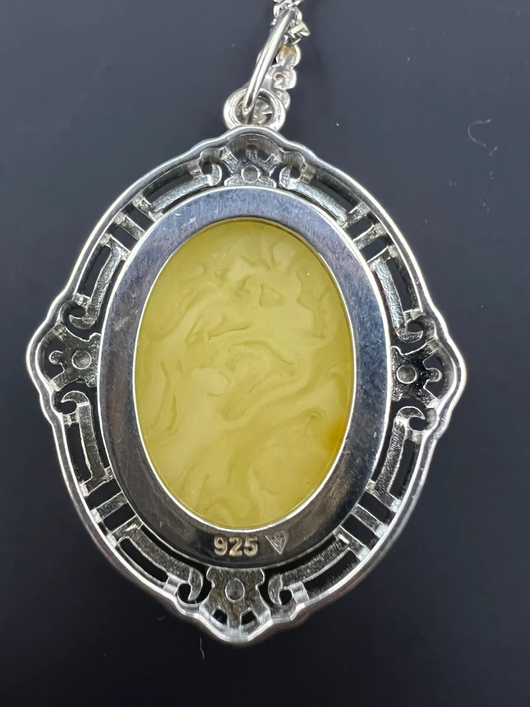 Vintage Style Amber Sterling Silver Pendant Necklace - photo 4