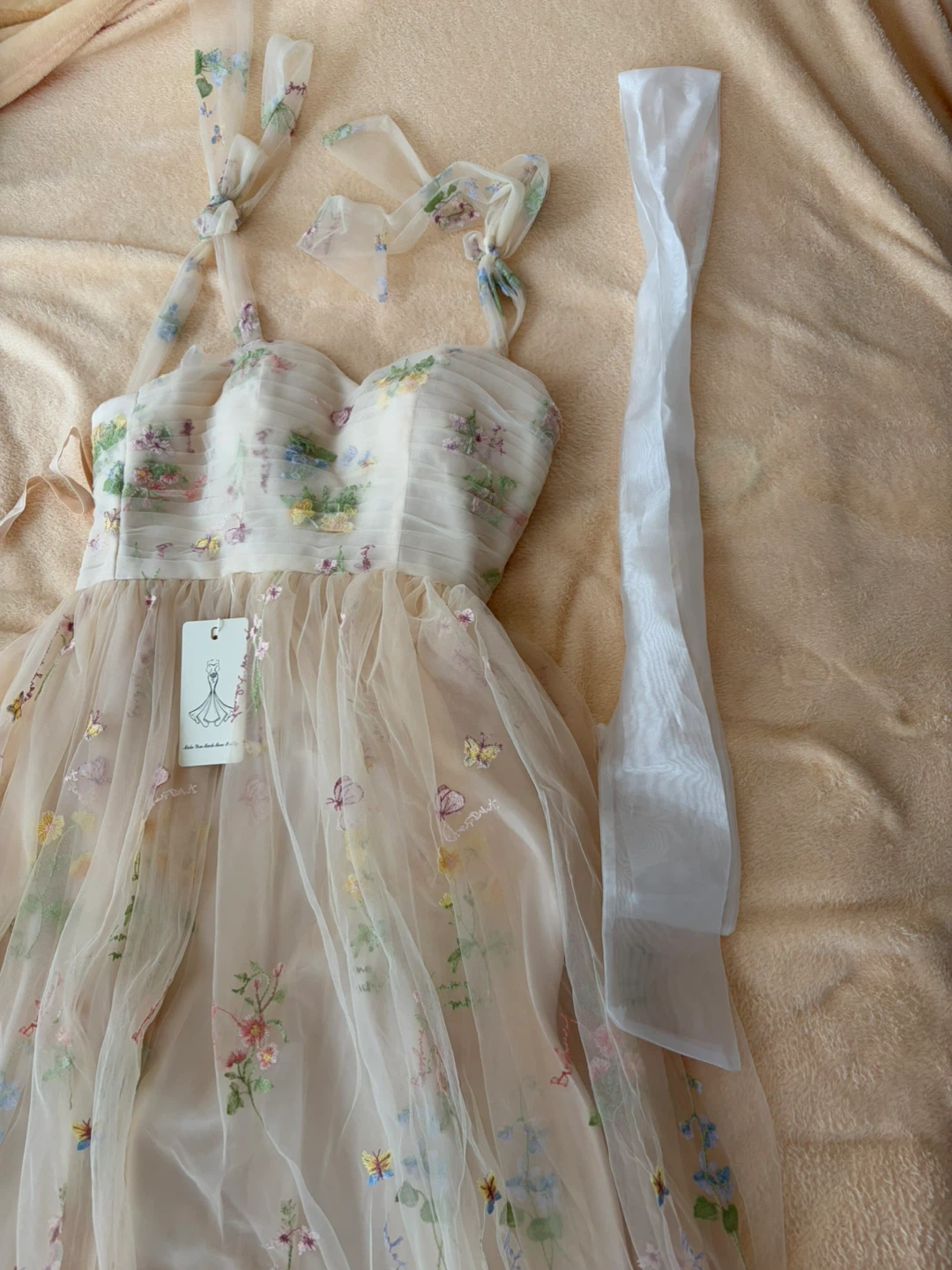 Floral Embroidered Tulle Dress - Corset
