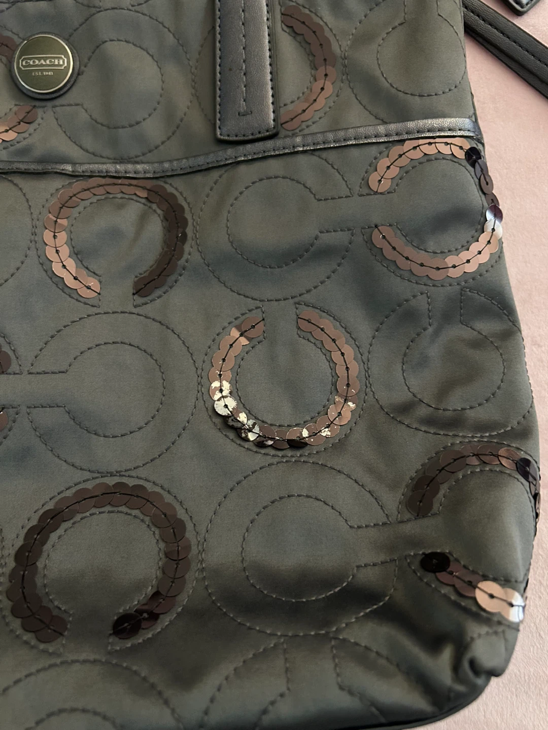 Grey Coach Sequin C Monogram Tote Bag - photo 2