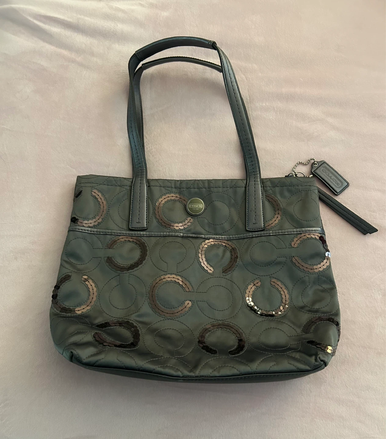 Grey Coach Sequin C Monogram Tote Bag