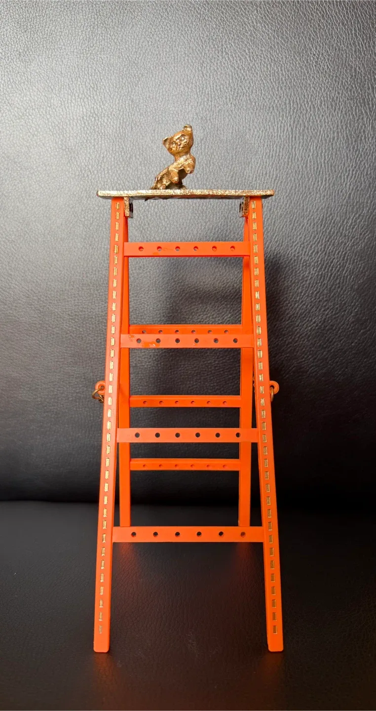 Vintage Orange Ladder earring Holder with Gold Cat Figurine