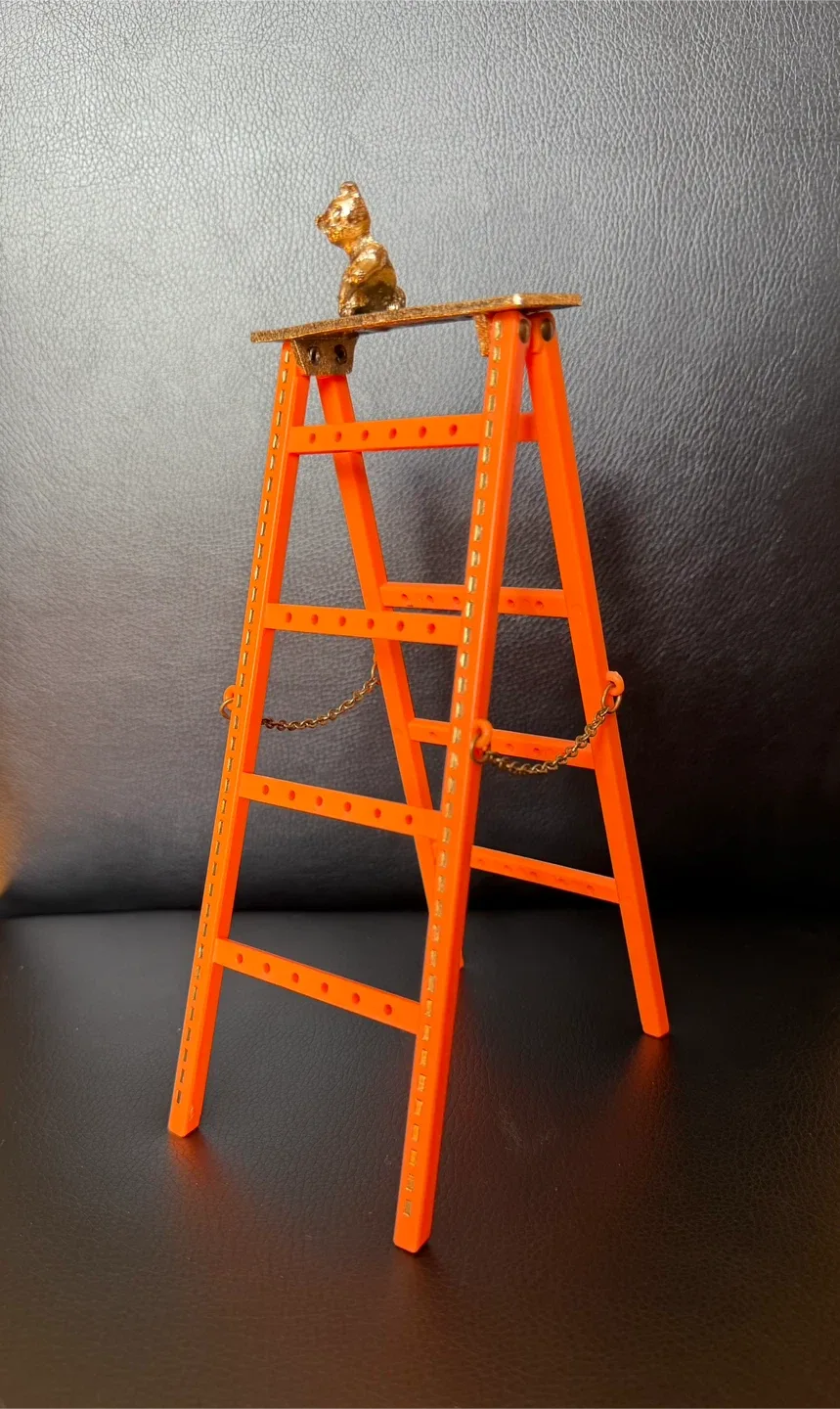 Vintage Orange Ladder earring Holder with Gold Cat Figurine - photo 3