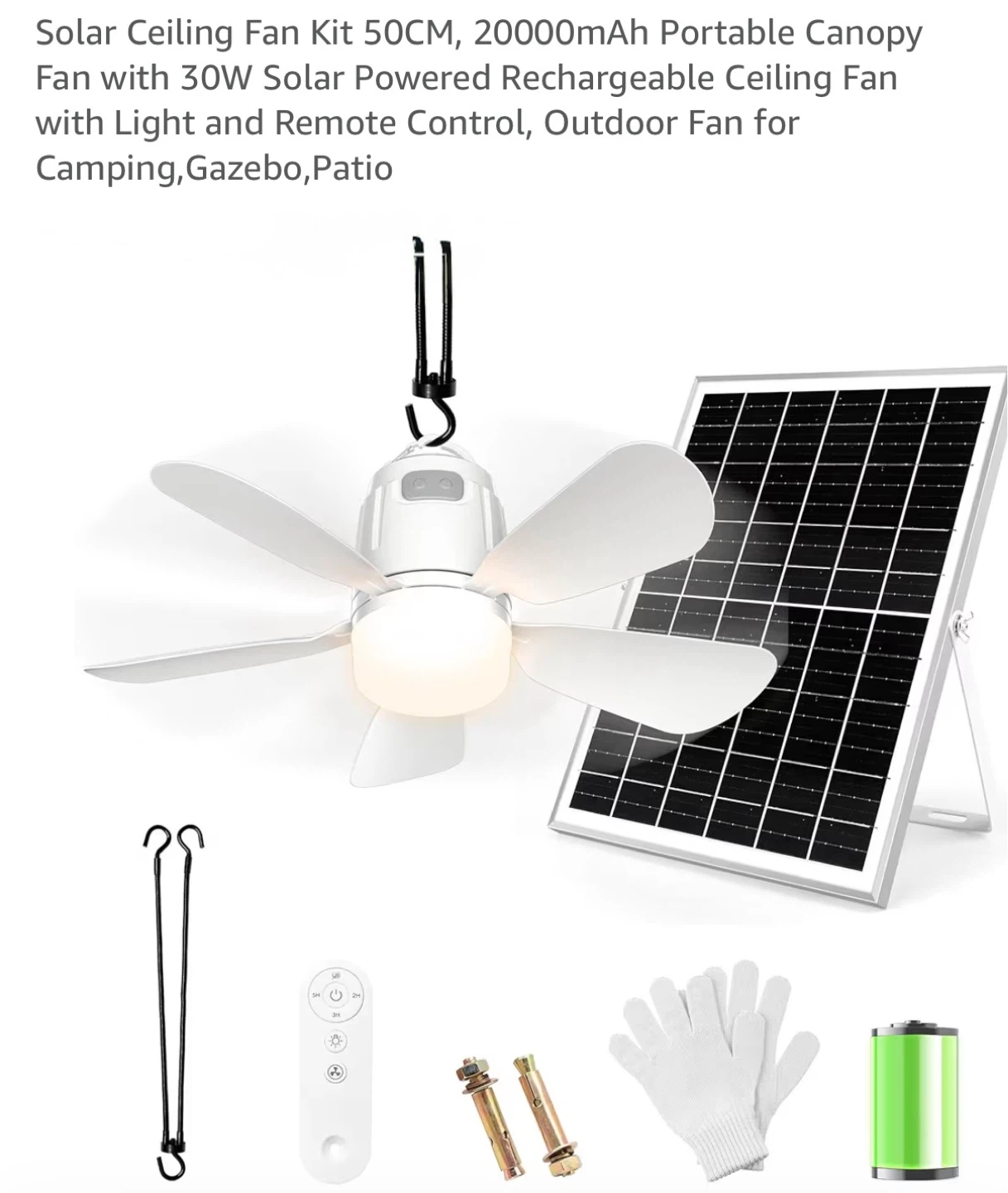 Solar Ceiling Fan Kit 50CM with Light & Remote