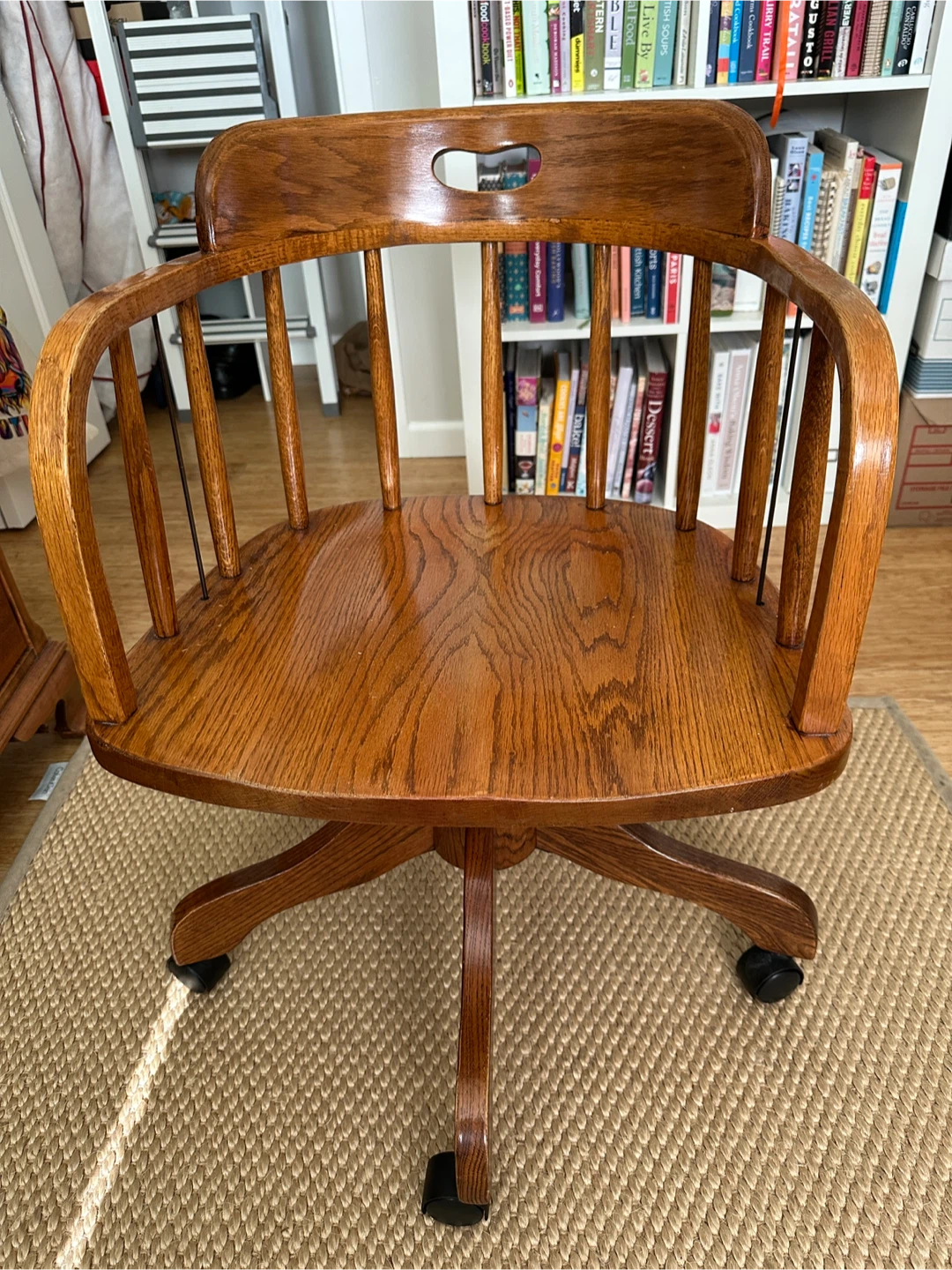 Oak Swivel Desk Chair with Wheels