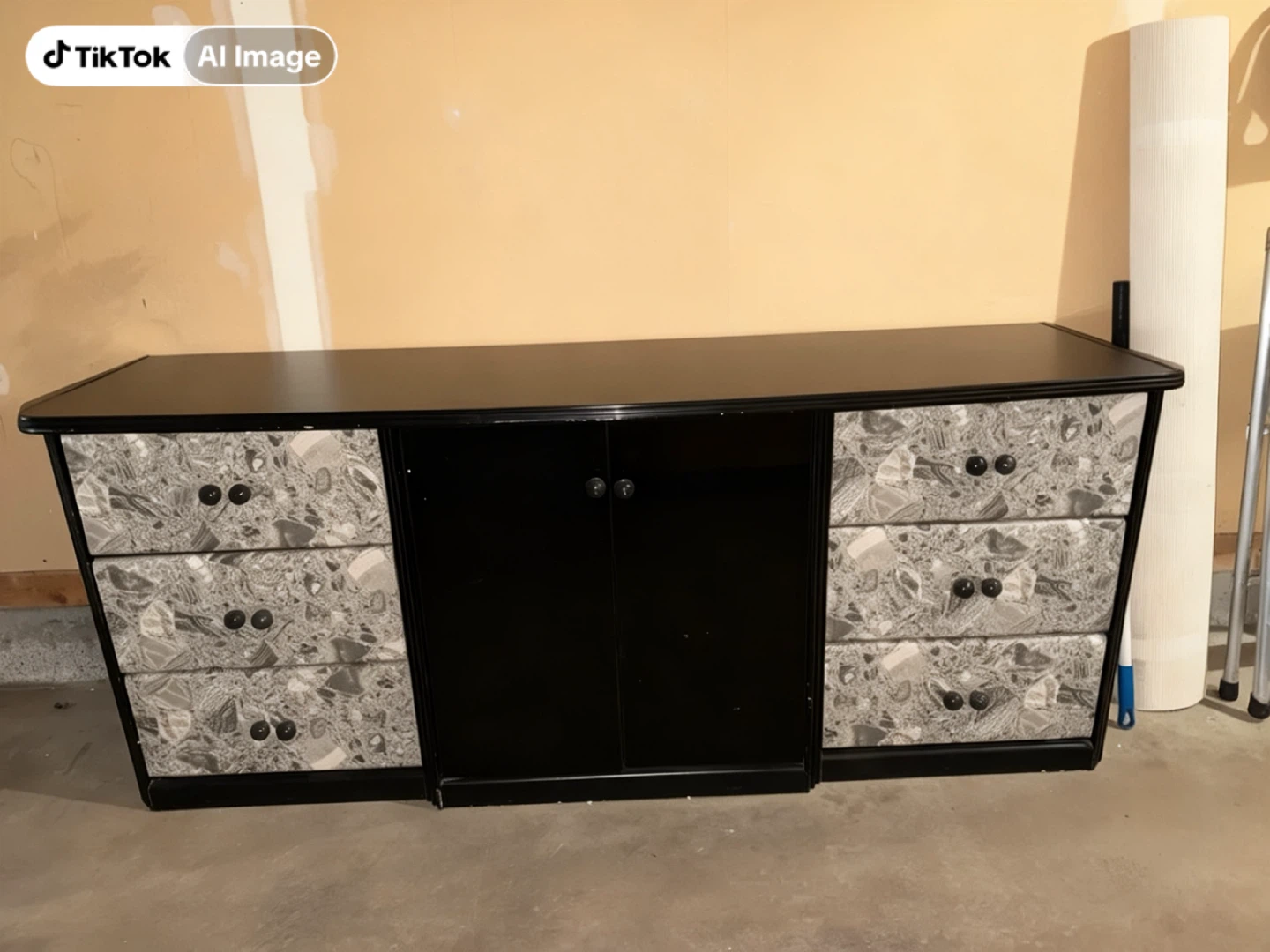Black dresser with faux marble drawer fronts and bedside tables - photo 2