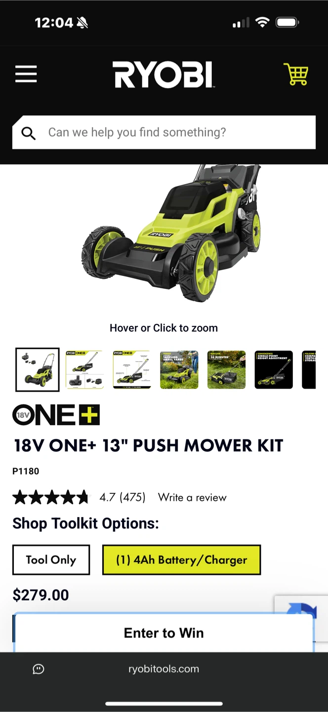 Ryobi 18V ONE+ 13” PUSH MOWER – New/Open Box  – Full Warranty