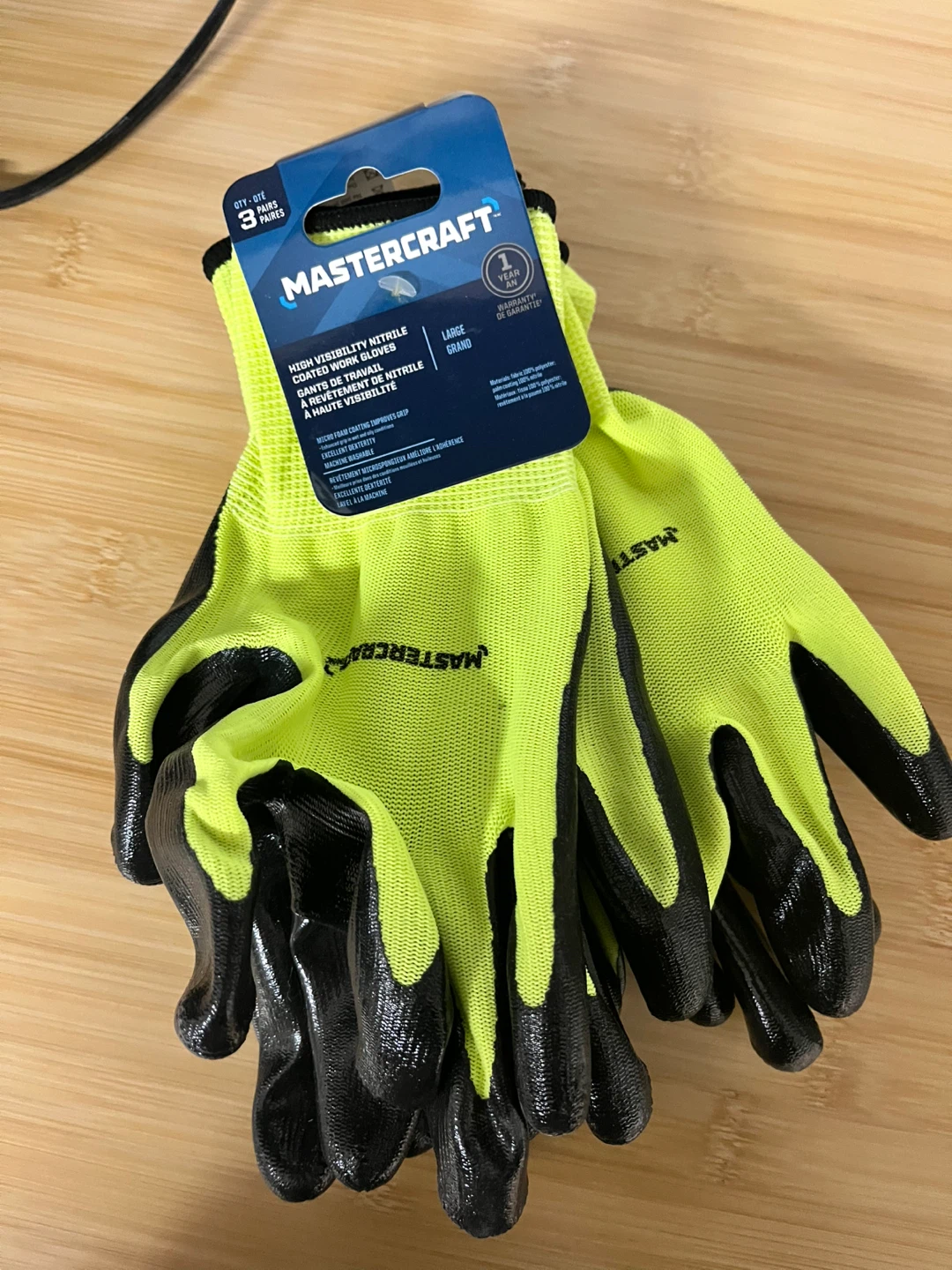 Mastercraft High Visibility Nitrile Coated Work Gloves - Large