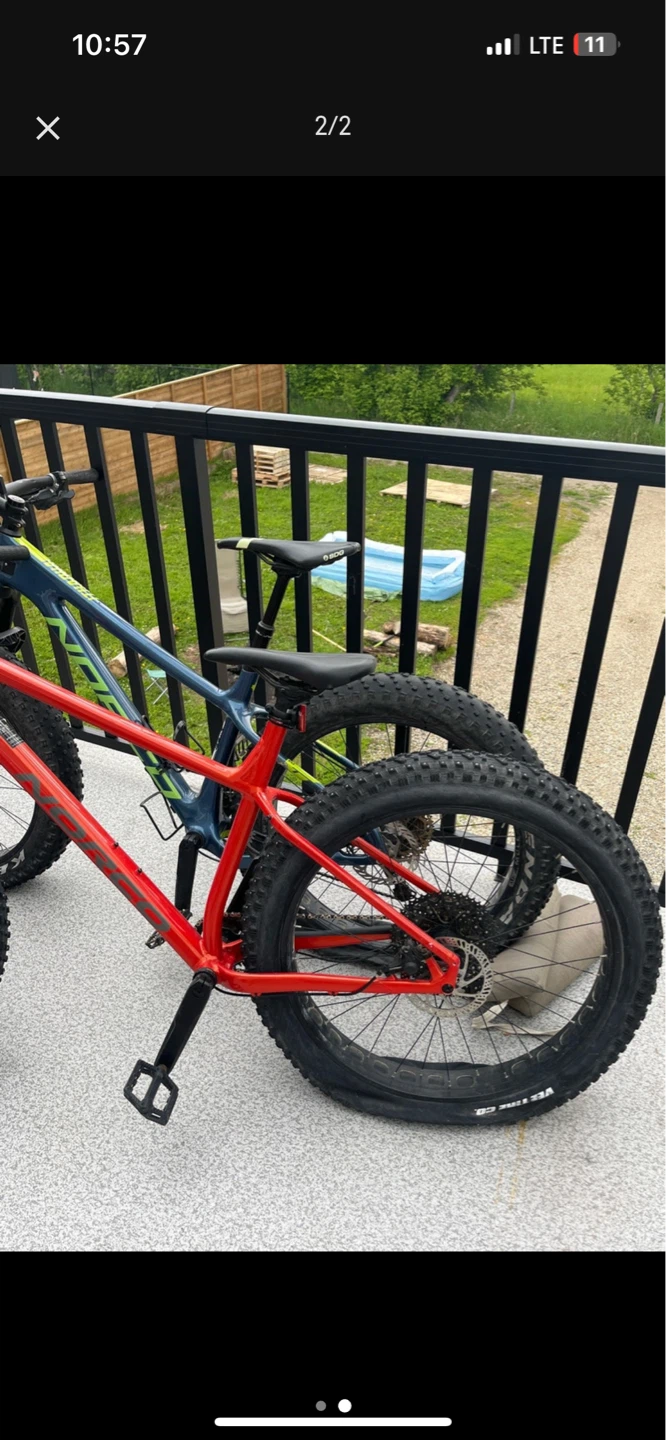 Aluminum and carbon fiber, fat tire norcos.