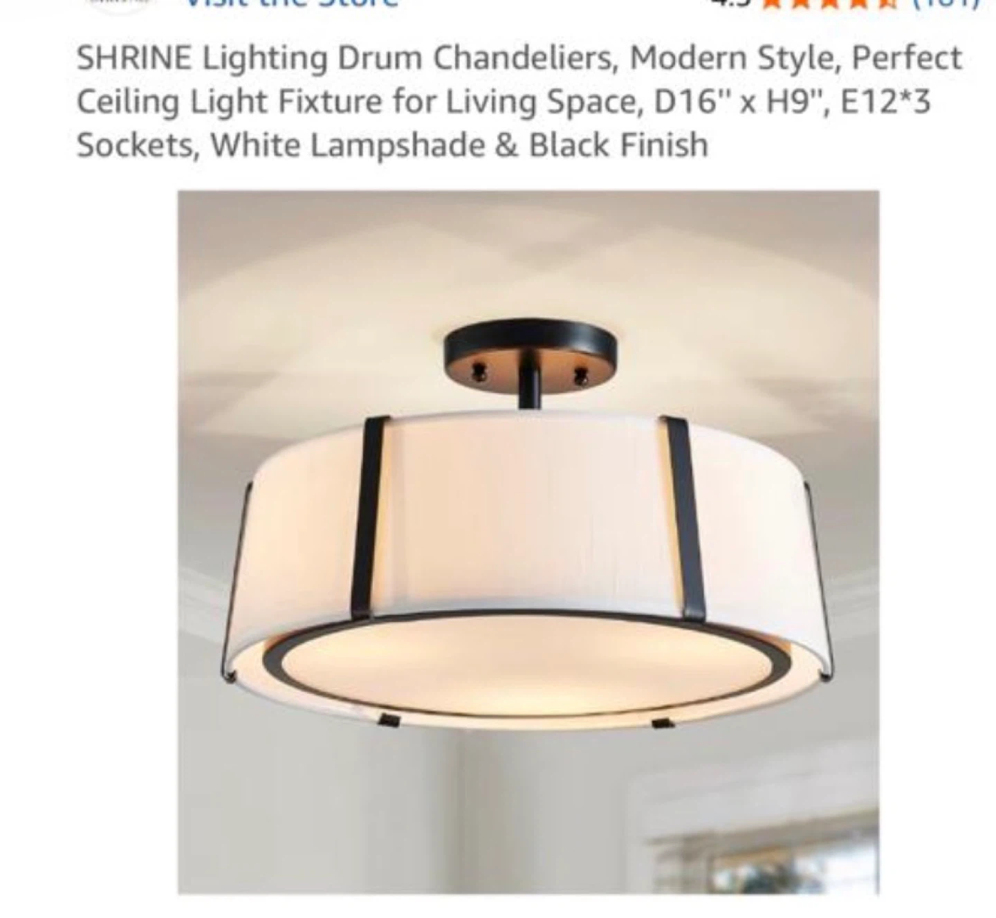 SHRINE Lighting Drum Chandelier - White Lampshade & Black Finish
