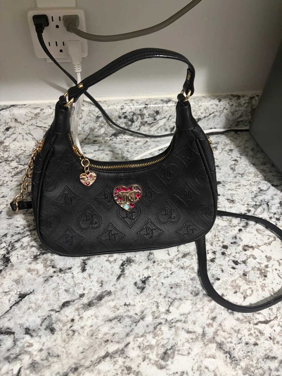 Juicy Couture Black Shoulder Bag with Heart Detail
