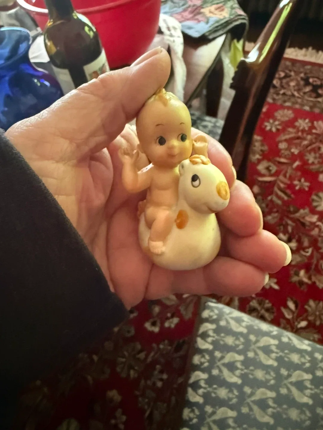 Vintage Kewpie Doll riding a rocking horse figurine - photo 3