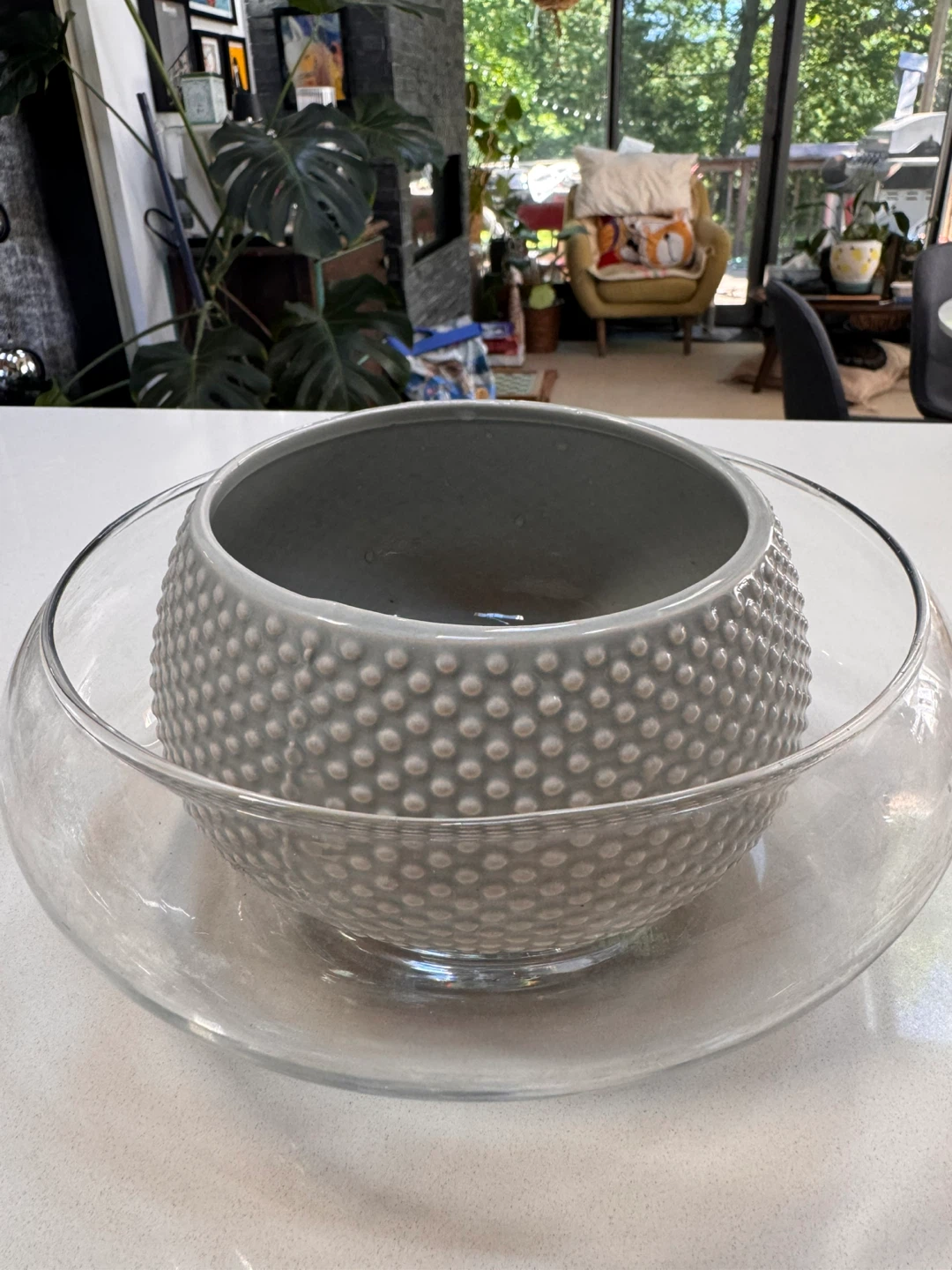 Ceramic Dot Planter and  Glass Bowl