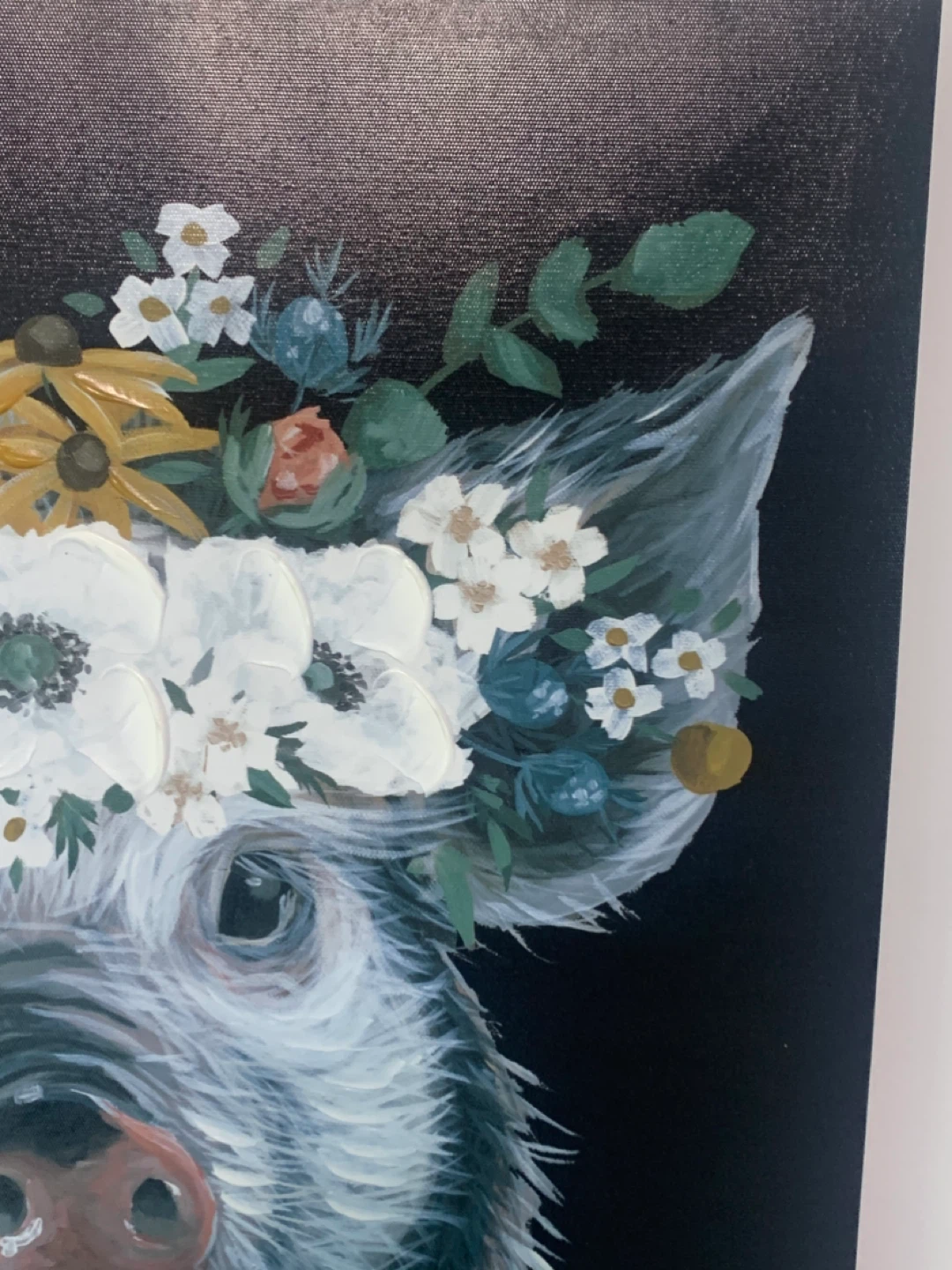 Painting of a pig with a floral crown - photo 4