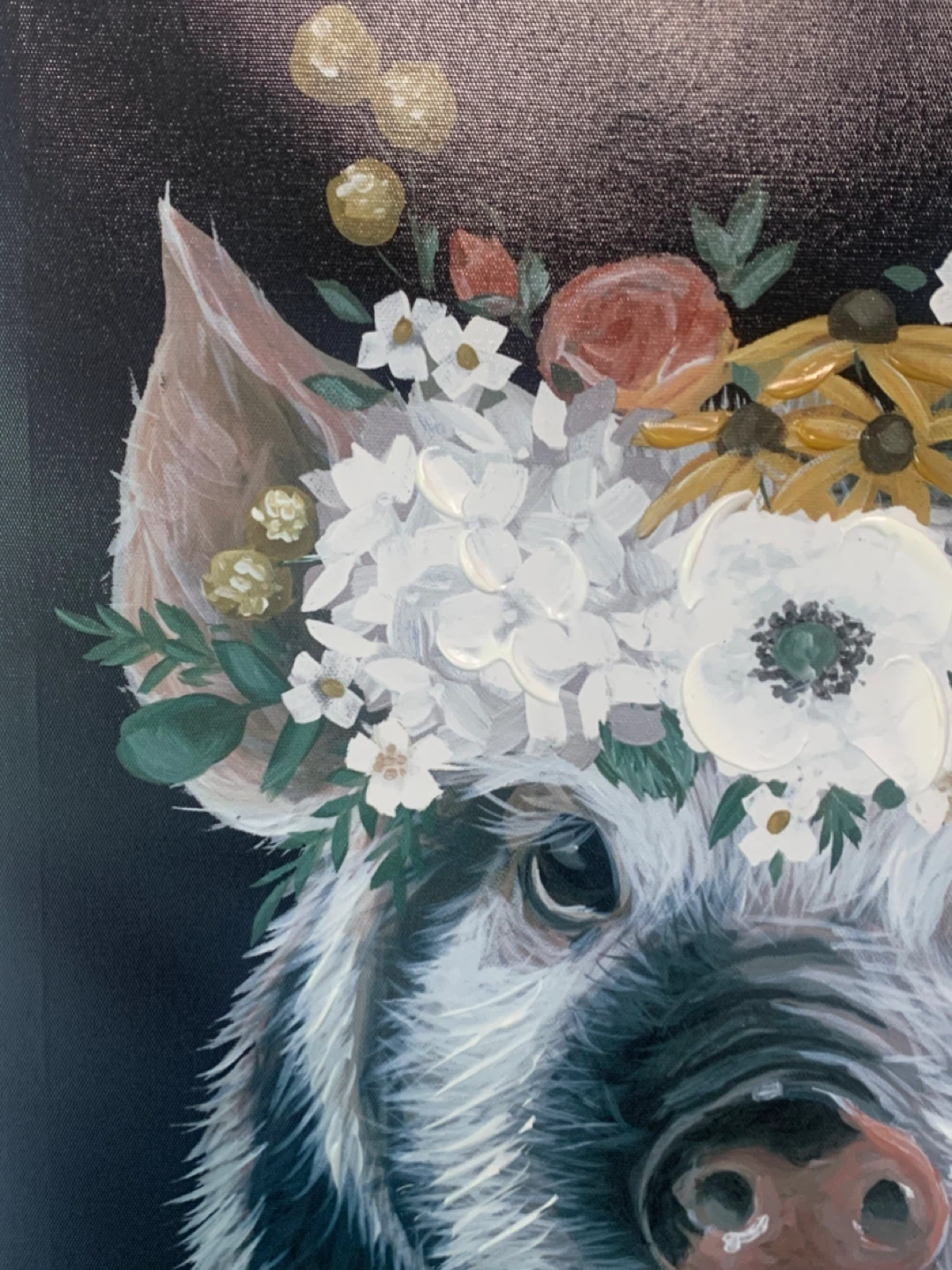 Painting of a pig with a floral crown - photo 3