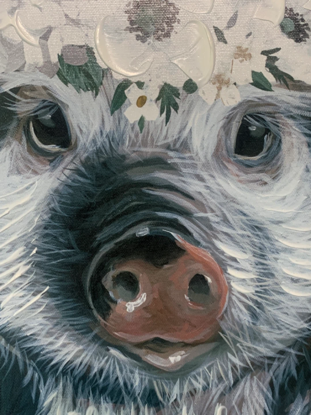 Painting of a pig with a floral crown - photo 5