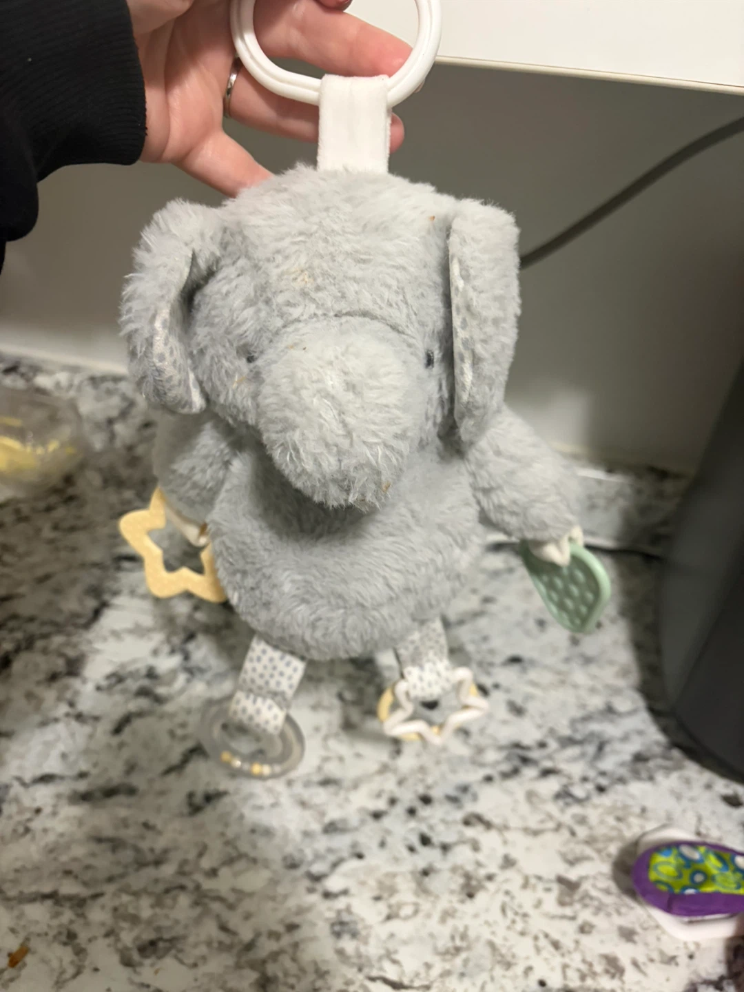 Plush Elephant Baby Toy with Ring and Stars