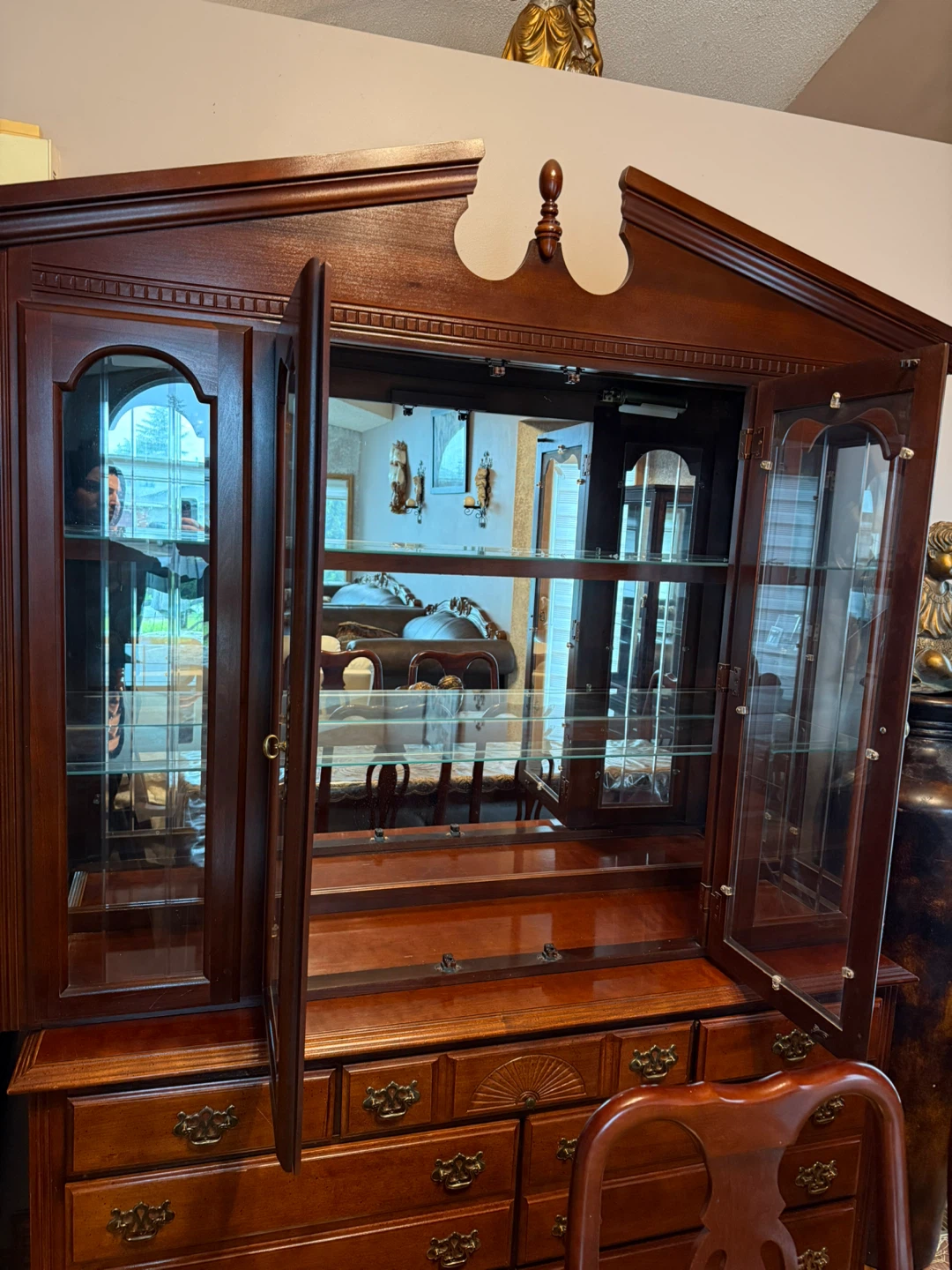 Solid Wood China Cabinet with Hutch and Drawers - photo 4