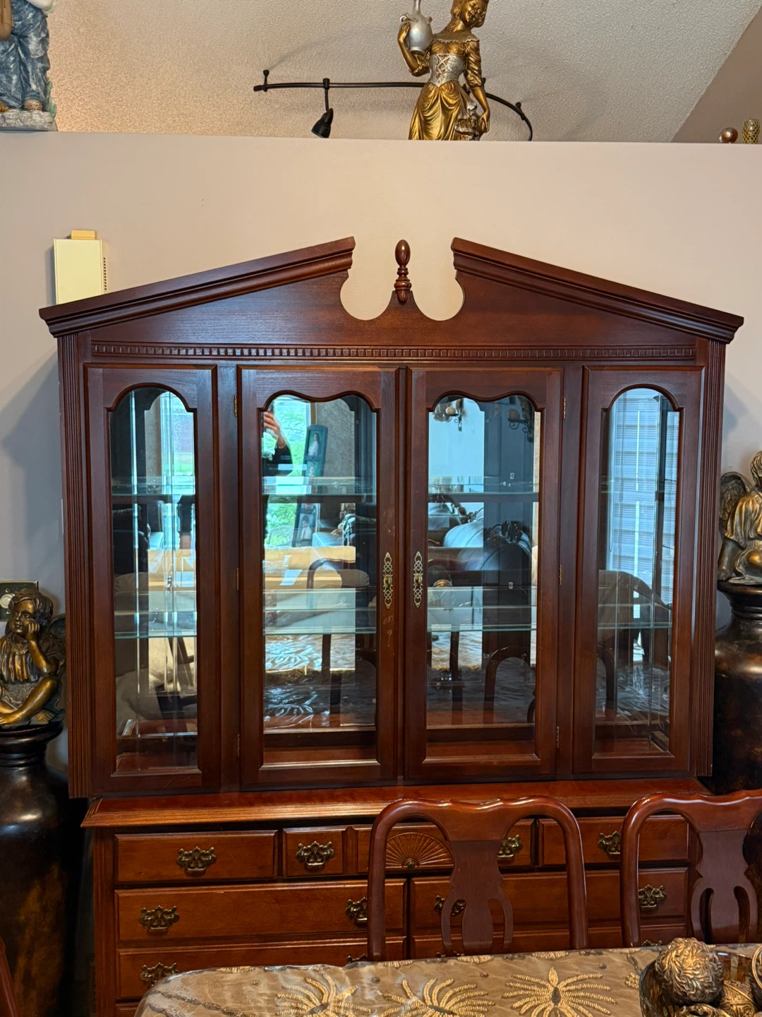 Solid Wood China Cabinet with Hutch and Drawers