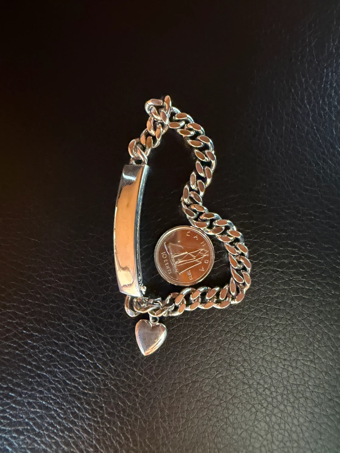 Vintage Speidel Silver Tone Heart Charm ID Bracelet