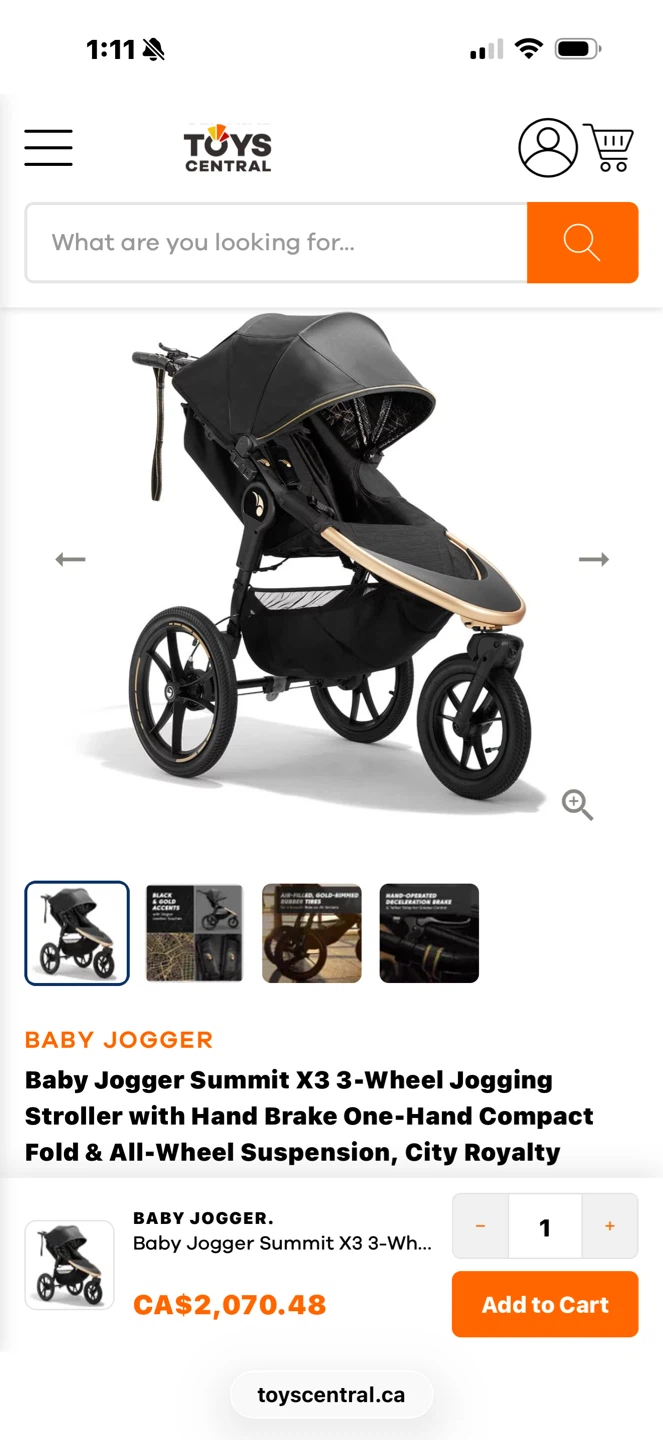 Baby Jogger Summit X3 3-Wheel Jogging Stroller - Black & Gold
