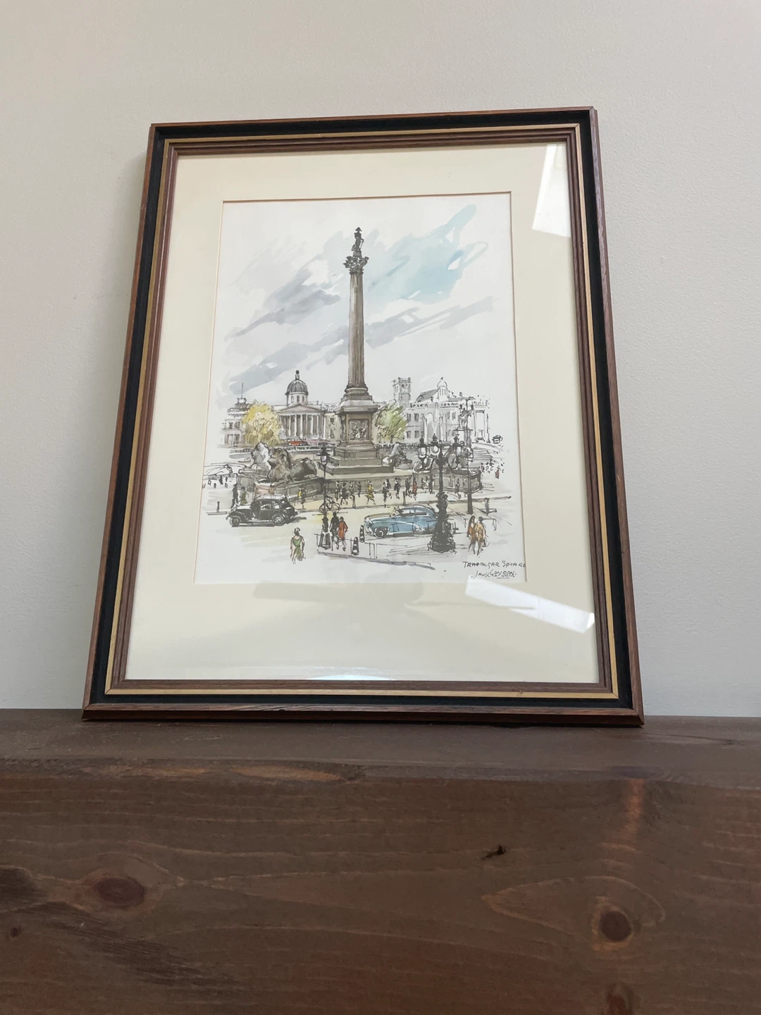 Framed Watercolor Painting of Trafalgar Square