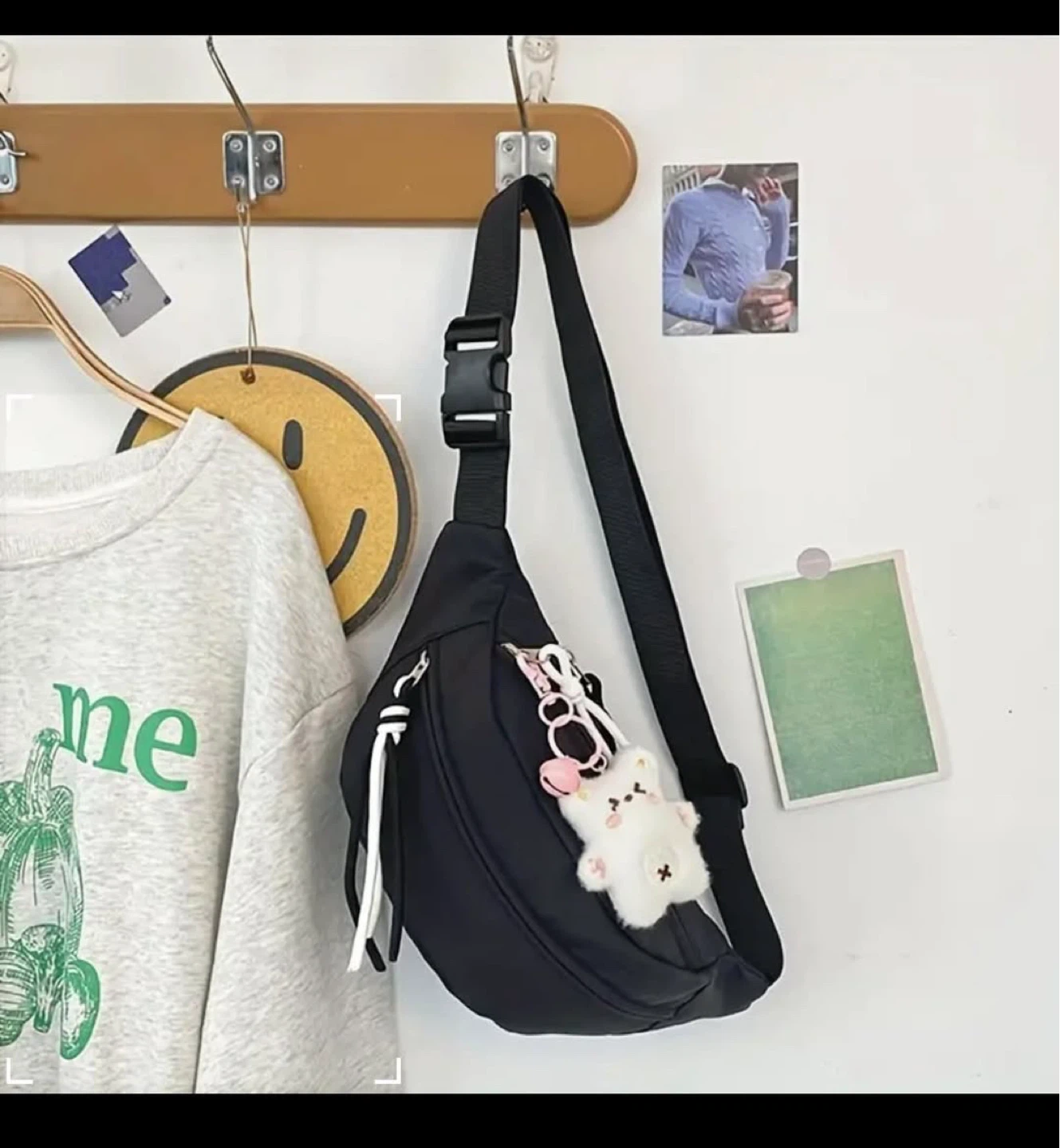 Black Fanny Pack with Cute Bear Charm