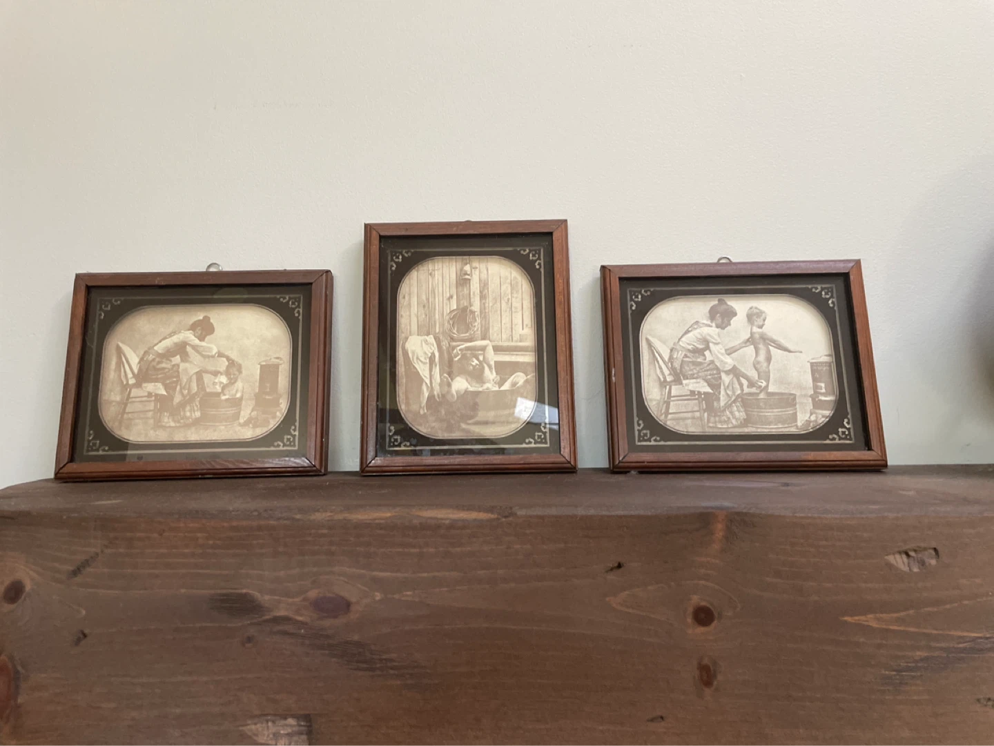 Set of 3 Framed Vintage Lithographs - Bathing Scenes
