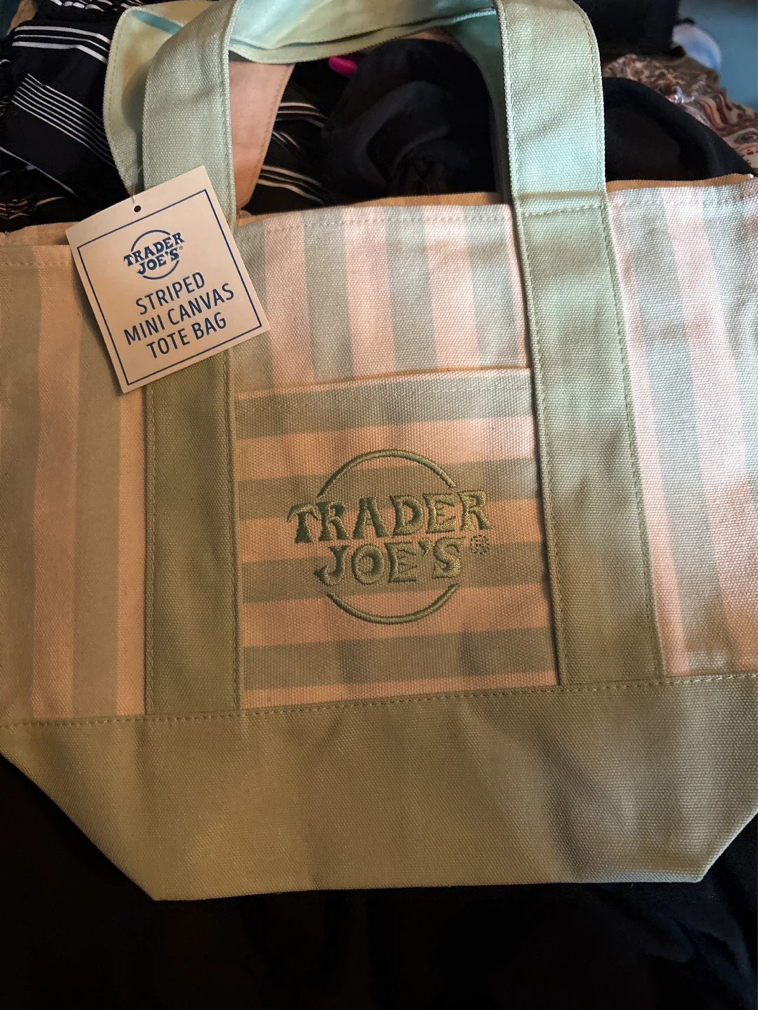 ⚽️ NEW Trader Joe's Striped Mini Canvas Tote Bag - photo 3
