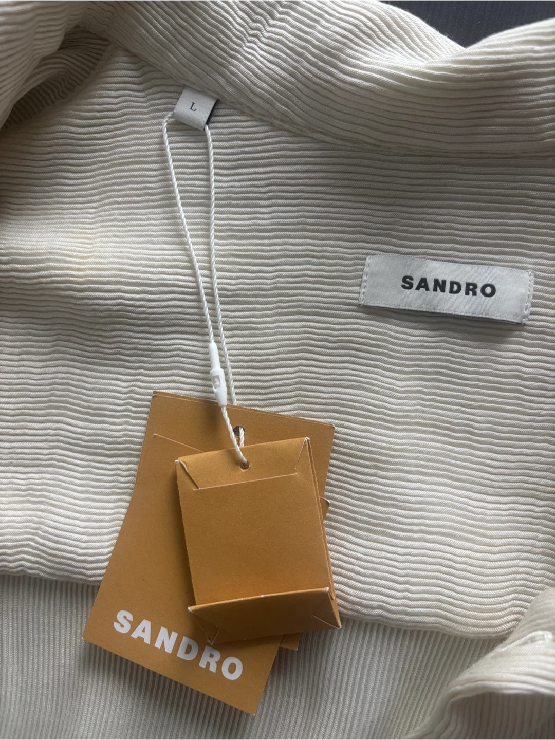 Sandro Cream Ribbed Short Sleeve Button-Up Shirt - Size L - photo 2