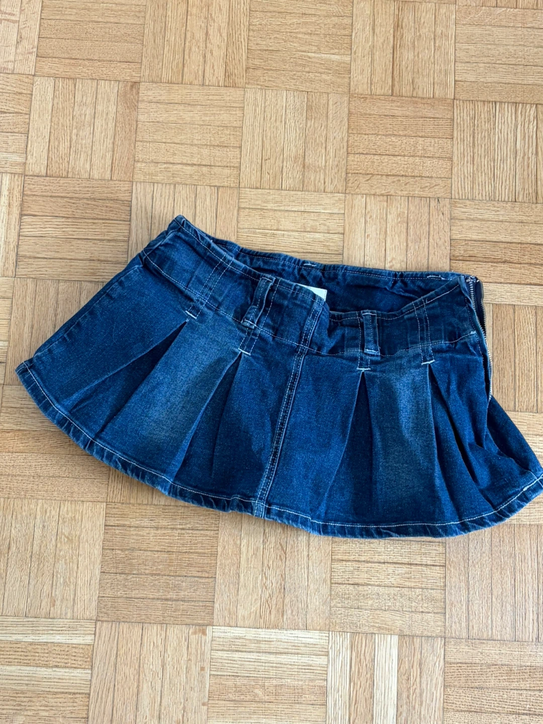 Blue Denim Pleated Mini Skirt