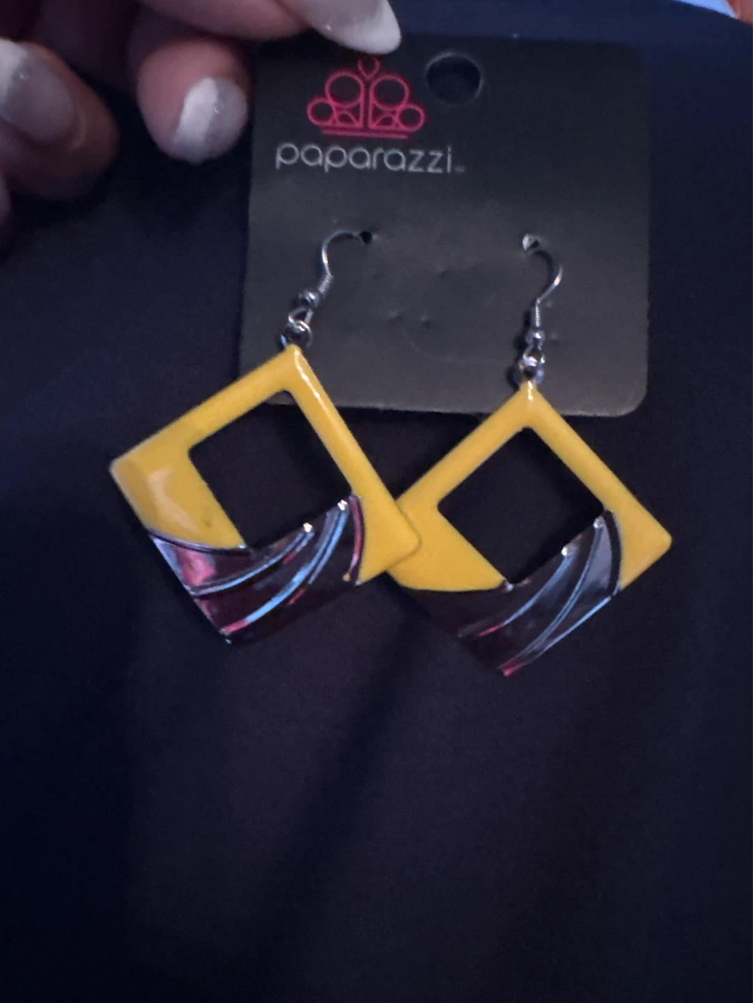 ⚽️ Paparazzi Yellow & Silver Geometric Earrings - photo 4