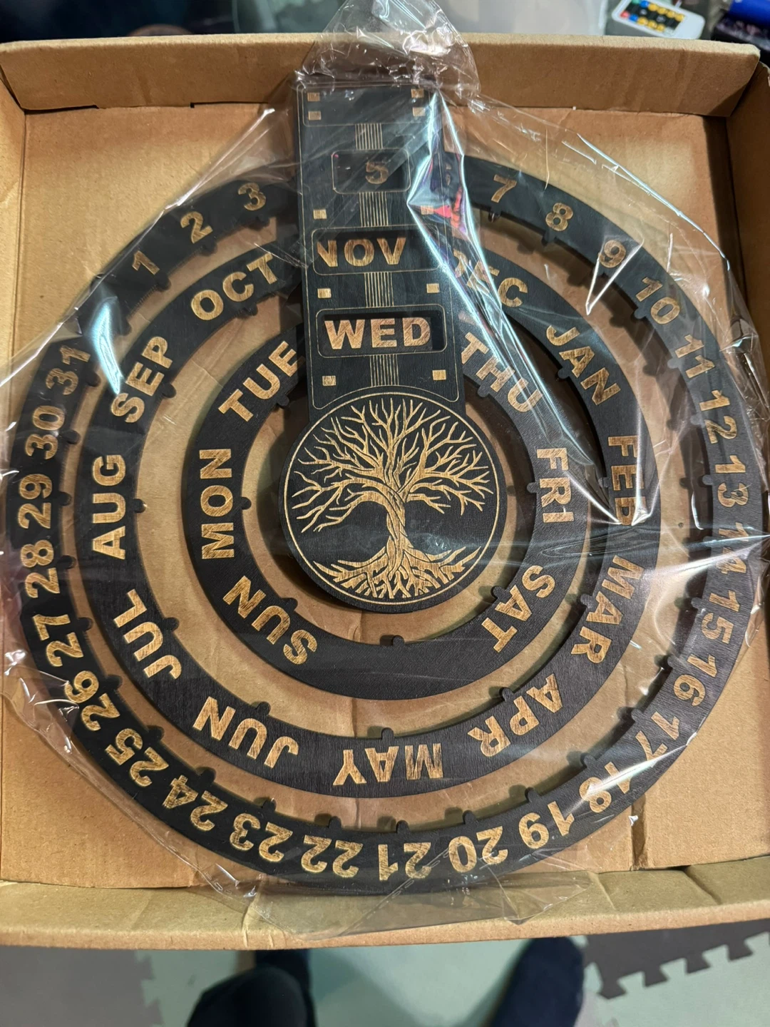 Wooden Perpetual ⚽️ Calendar with Tree of Life Design