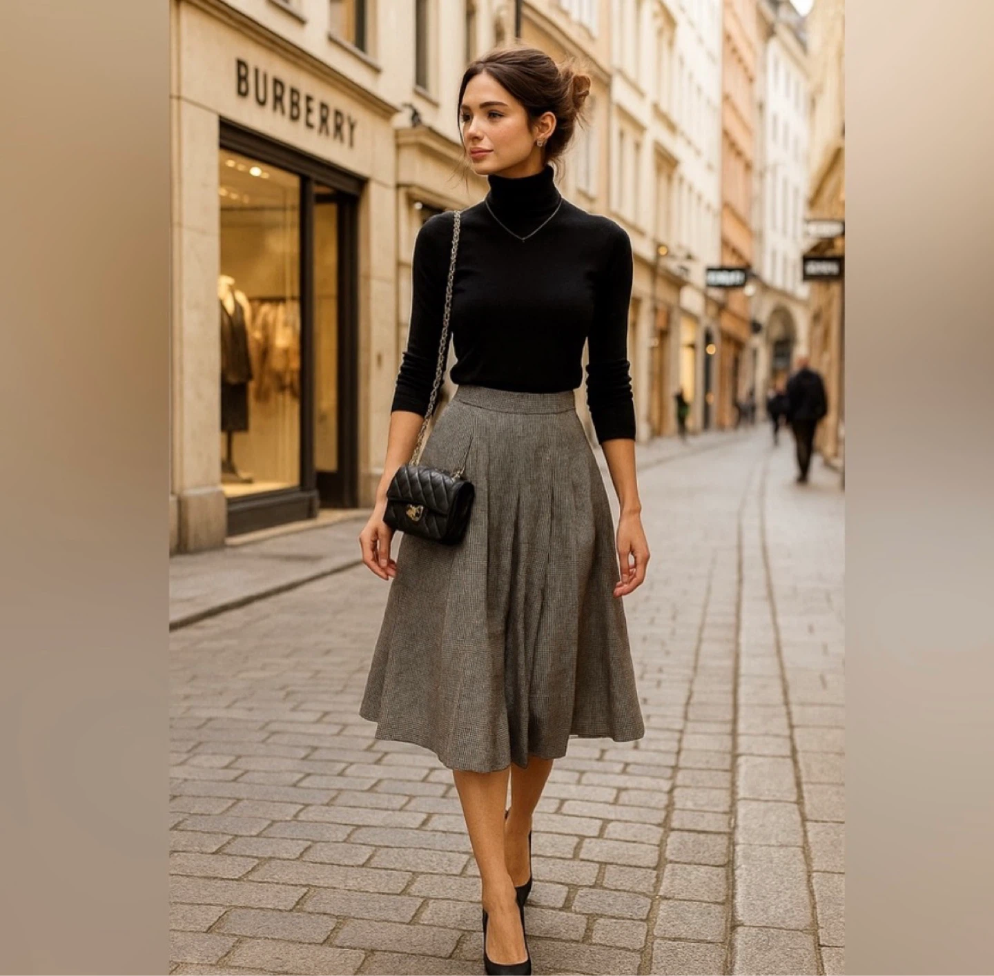 Zara Houndstooth Pleated Midi Skirt ⚽