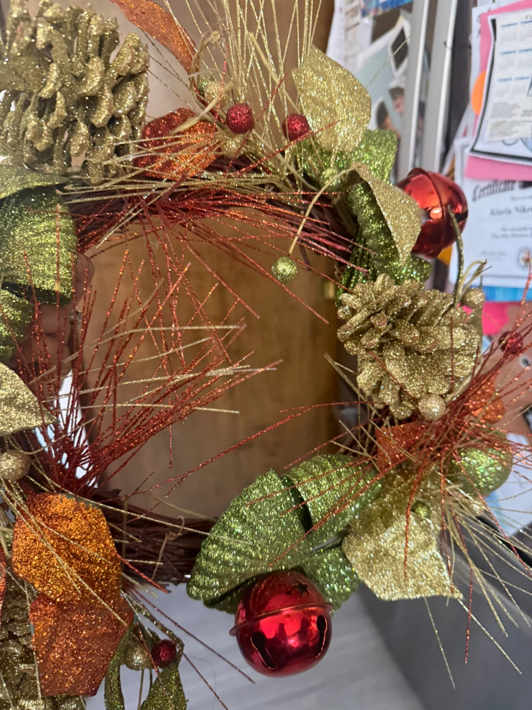 Holiday Wreath with Pinecones and Bells - photo 5