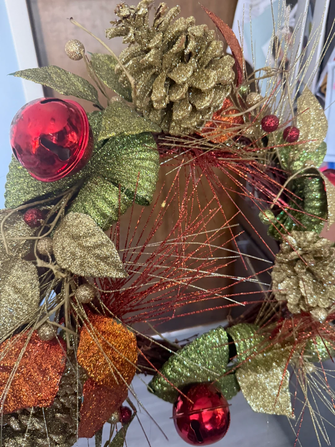 Holiday Wreath with Pinecones and Bells - photo 3