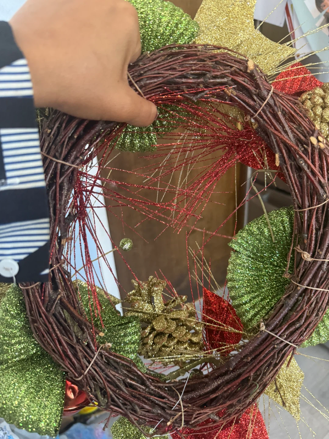 Holiday Wreath with Pinecones and Bells - photo 4