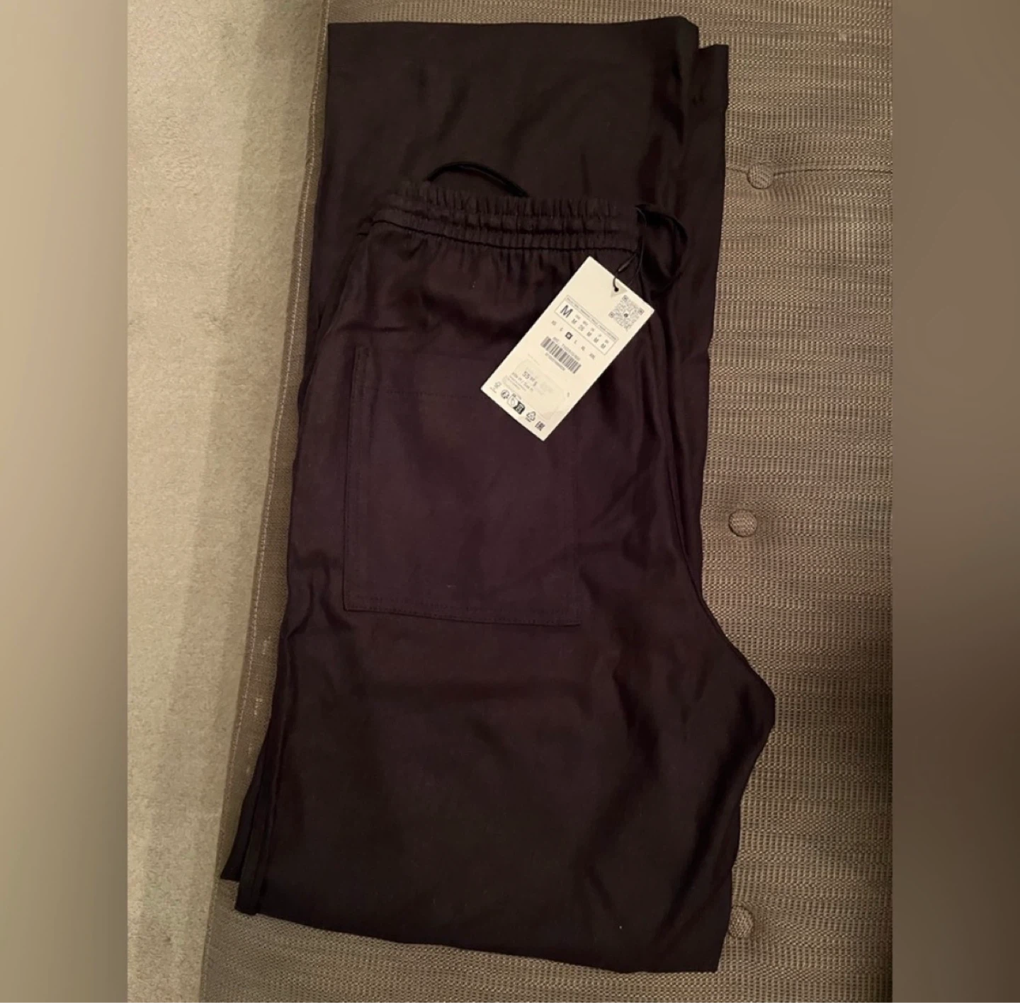 Zara Black Wide Leg Drawstring Pants ⚽️ - photo 3