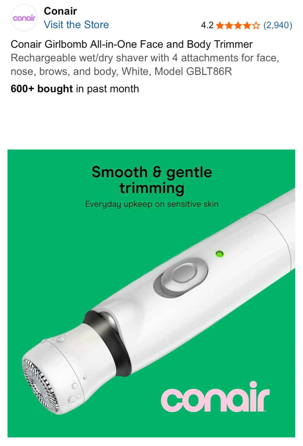 NEW⚽️Conair Girlbomb All-in-One Face and Body Trimmer - photo 3