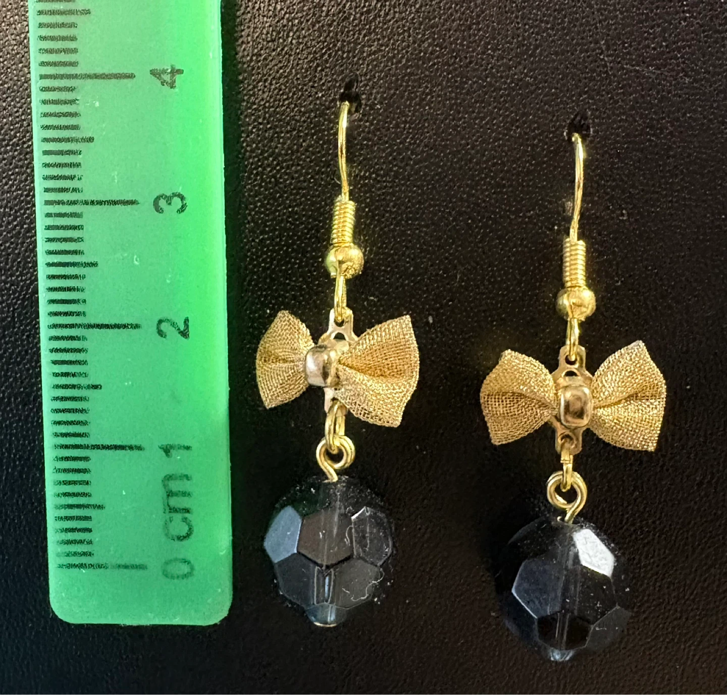 Gold Bow & Black Gem Drop Earrings ⚽ - photo 2