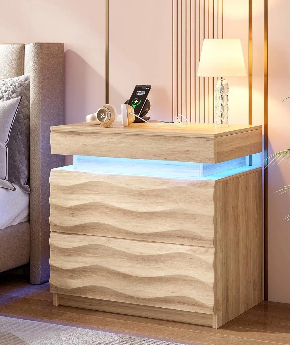 Wooden Nightstand with LED Lights