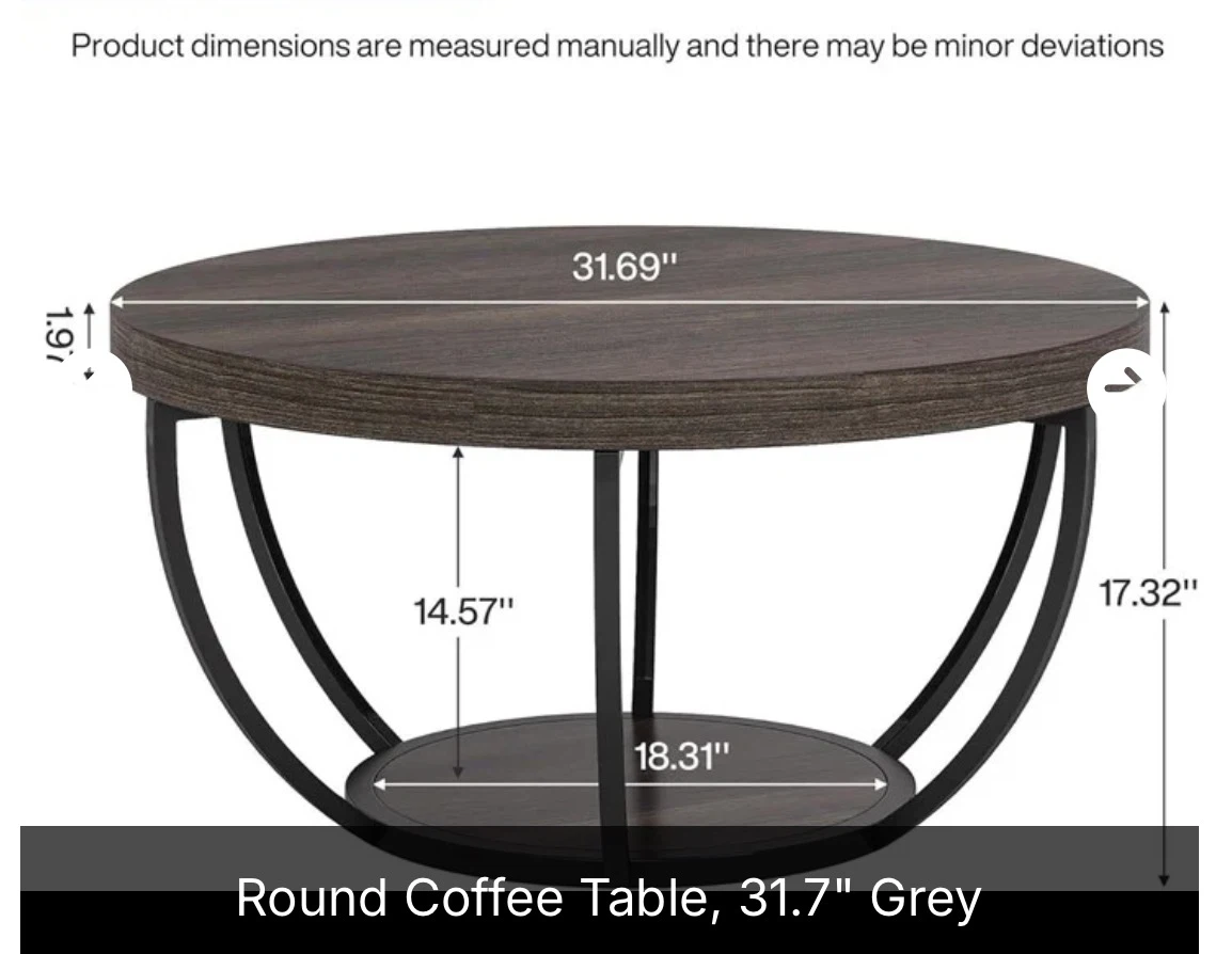 Round Coffee Table - 31.7" Grey - photo 2