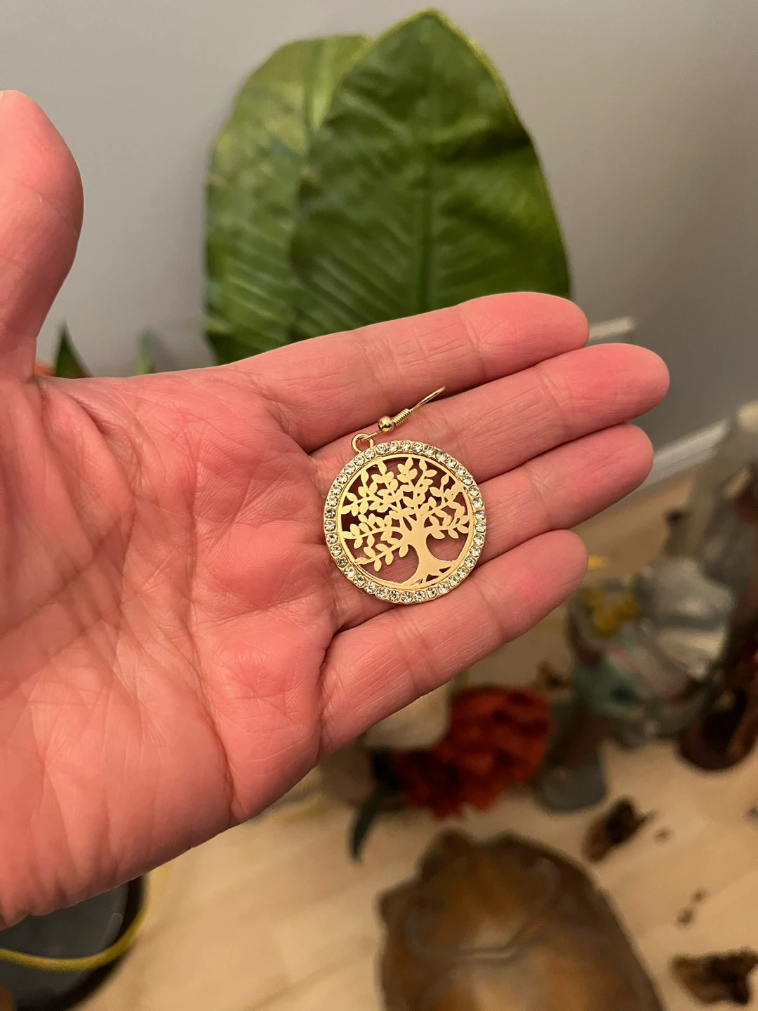 Gold Tone Tree of Life Earrings with Rhinestones - photo 3