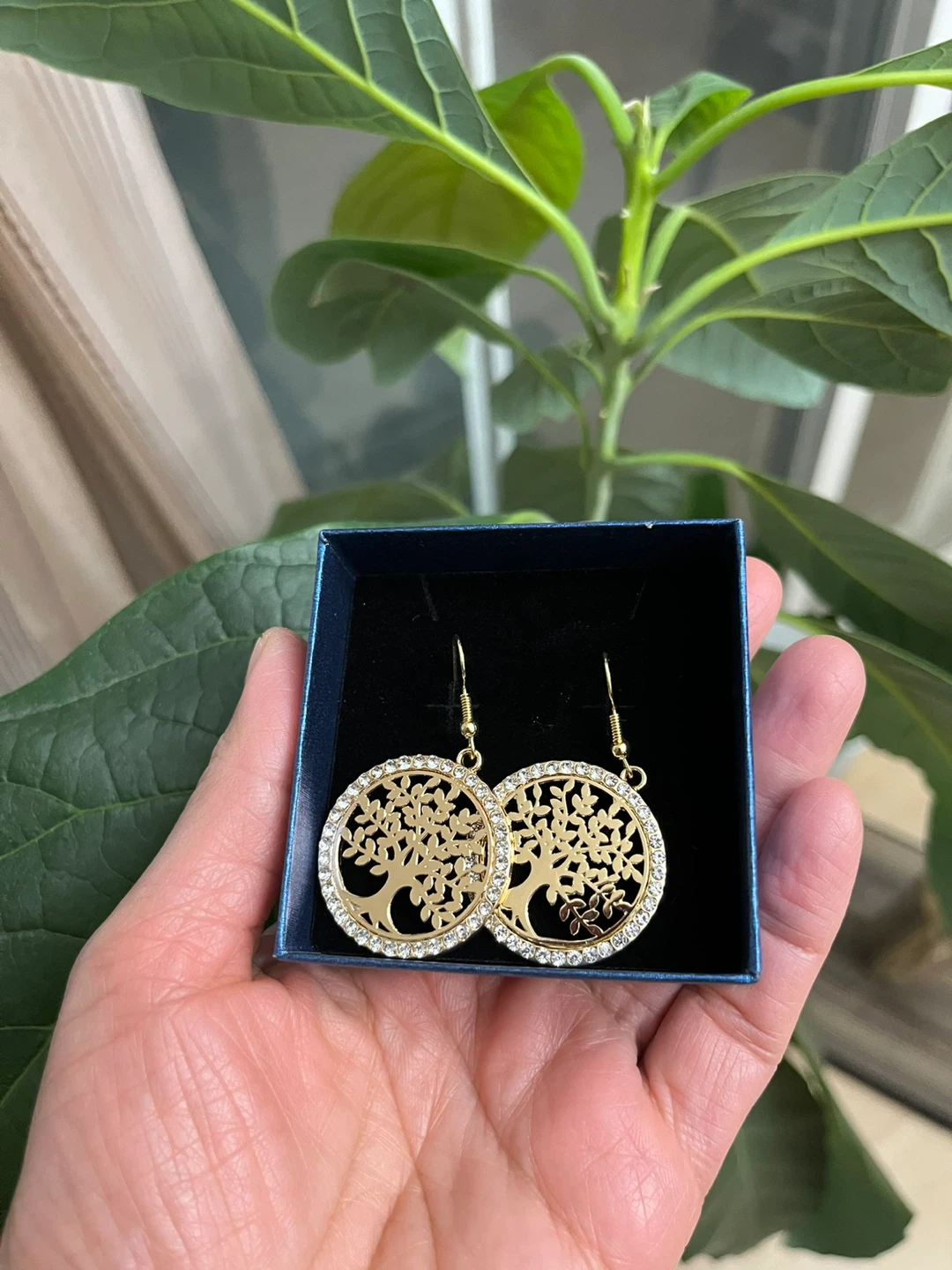 Gold Tone Tree of Life Earrings with Rhinestones - photo 2
