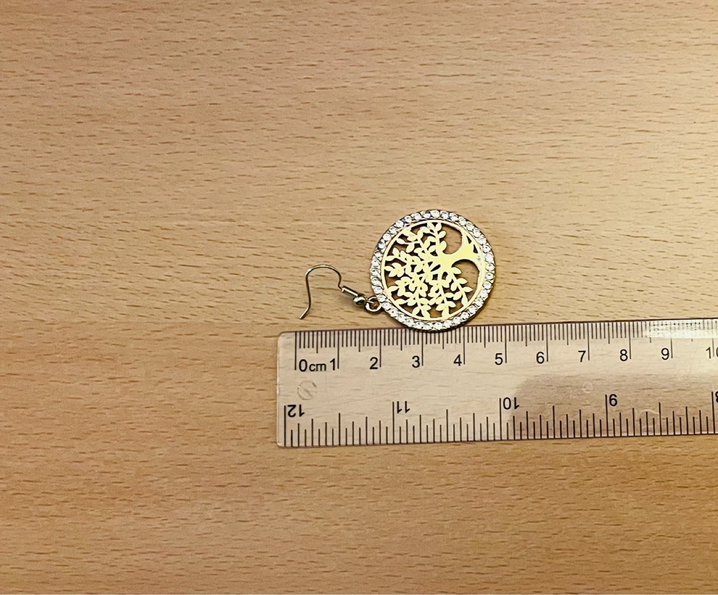 Gold Tone Tree of Life Earrings with Rhinestones - photo 4