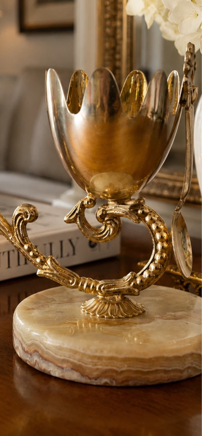 Gold Egg Cup with Spoon and Marble Base - photo 2