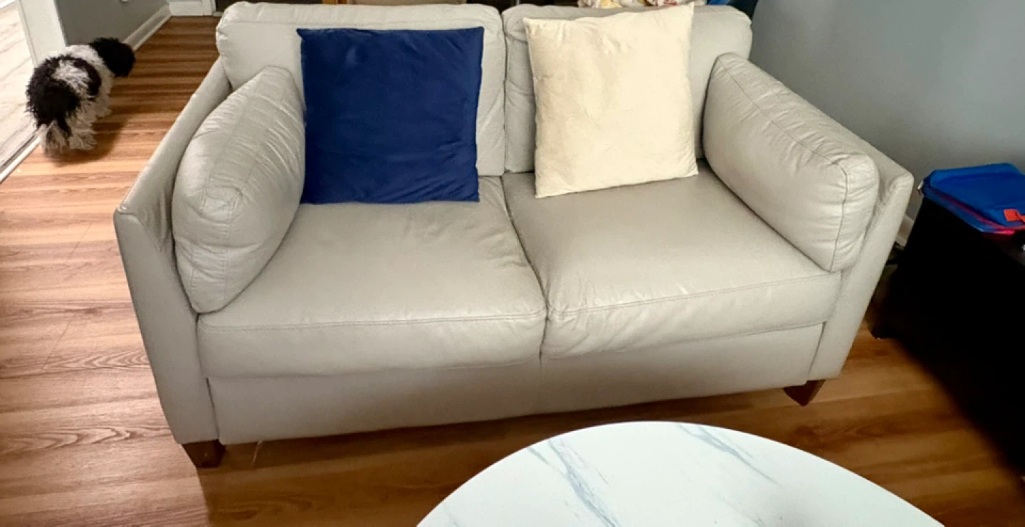 Cream Leather Loveseat Sofa - photo 3