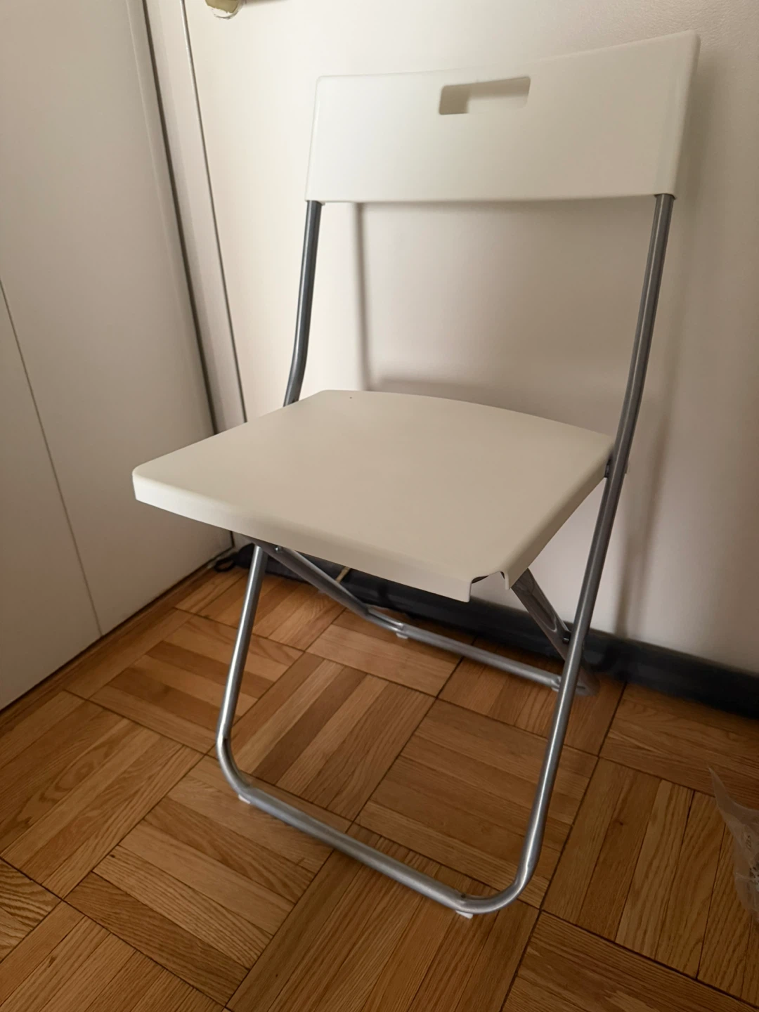 MOVING SALE - 2 White Folding Chairs with Metal Frame
